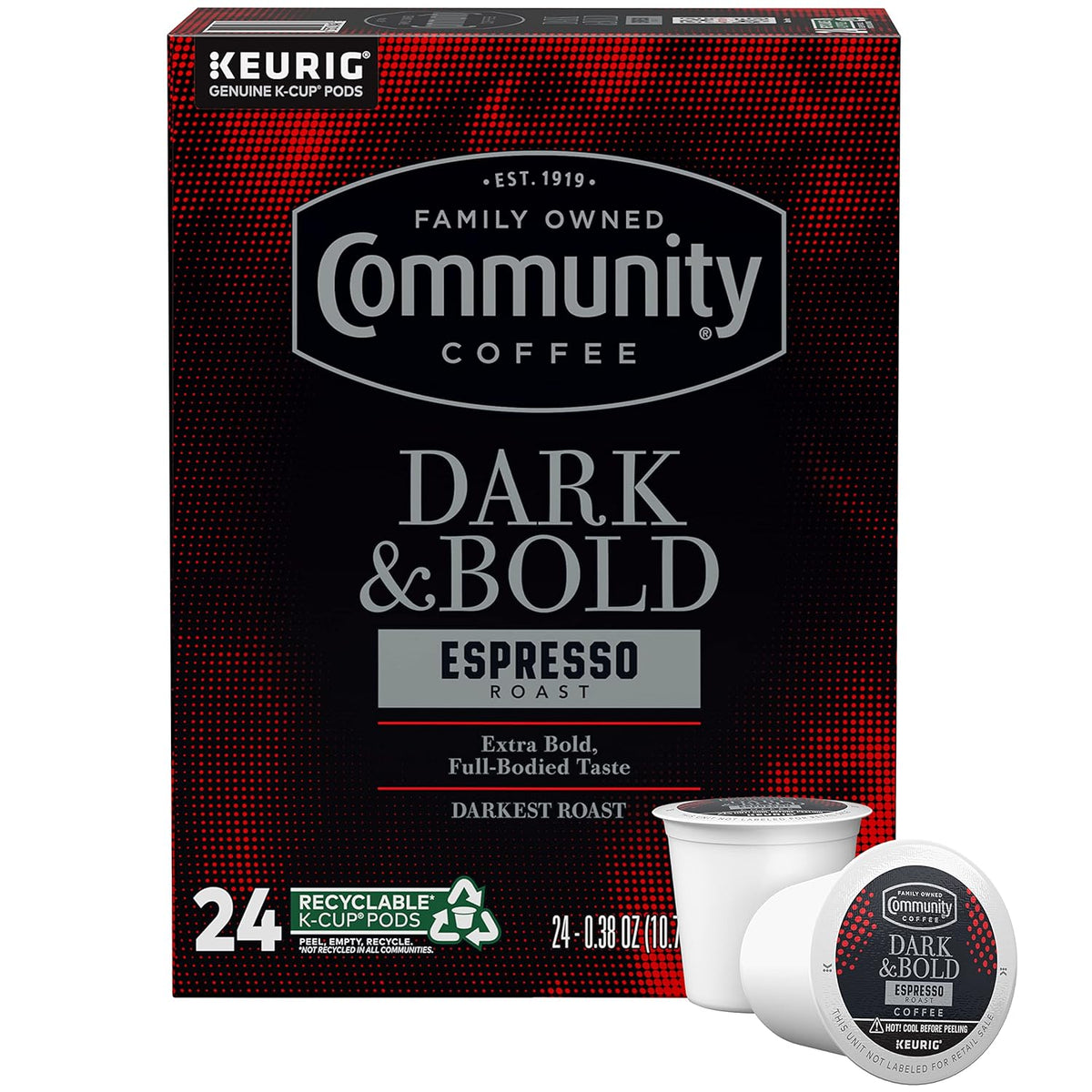 Community Coffee Dark & Bold Espresso Roast 24 Count Coffee Pods for Keurig 2.0 Brewers