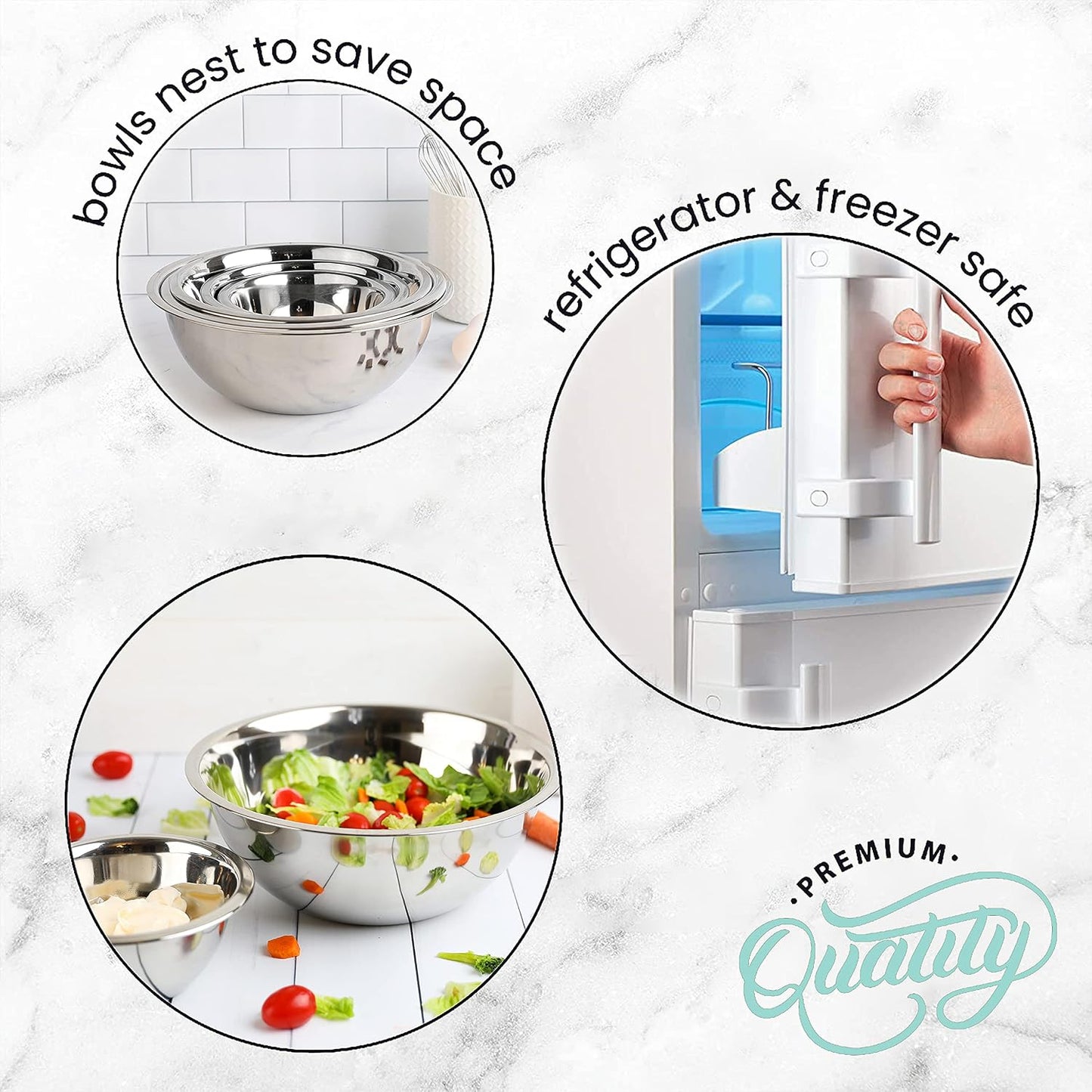 WHYSKO Stainless Steel Mixing Bowls Set, 5-Piece Meal Prep & Food Storage | .75, 1.5, 3, 4 & 5 Quart Metal Mixing Bowls Set for Prep, Serving, Baking & Food Storage, Ecofriendly, Dishwasher Safe