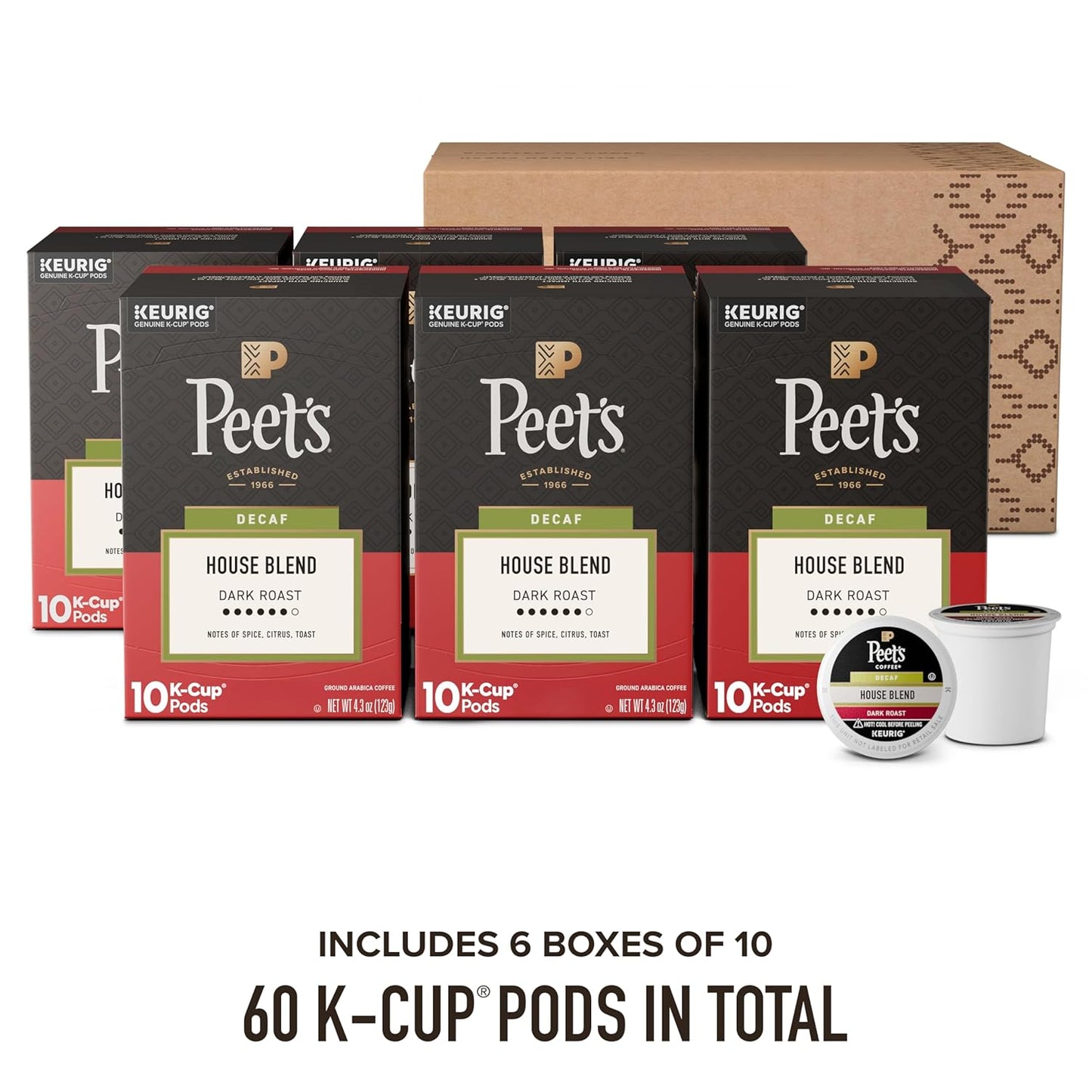 Peet's Coffee Dark Roast Decaf Keurig K-Cup Pods 60 Count