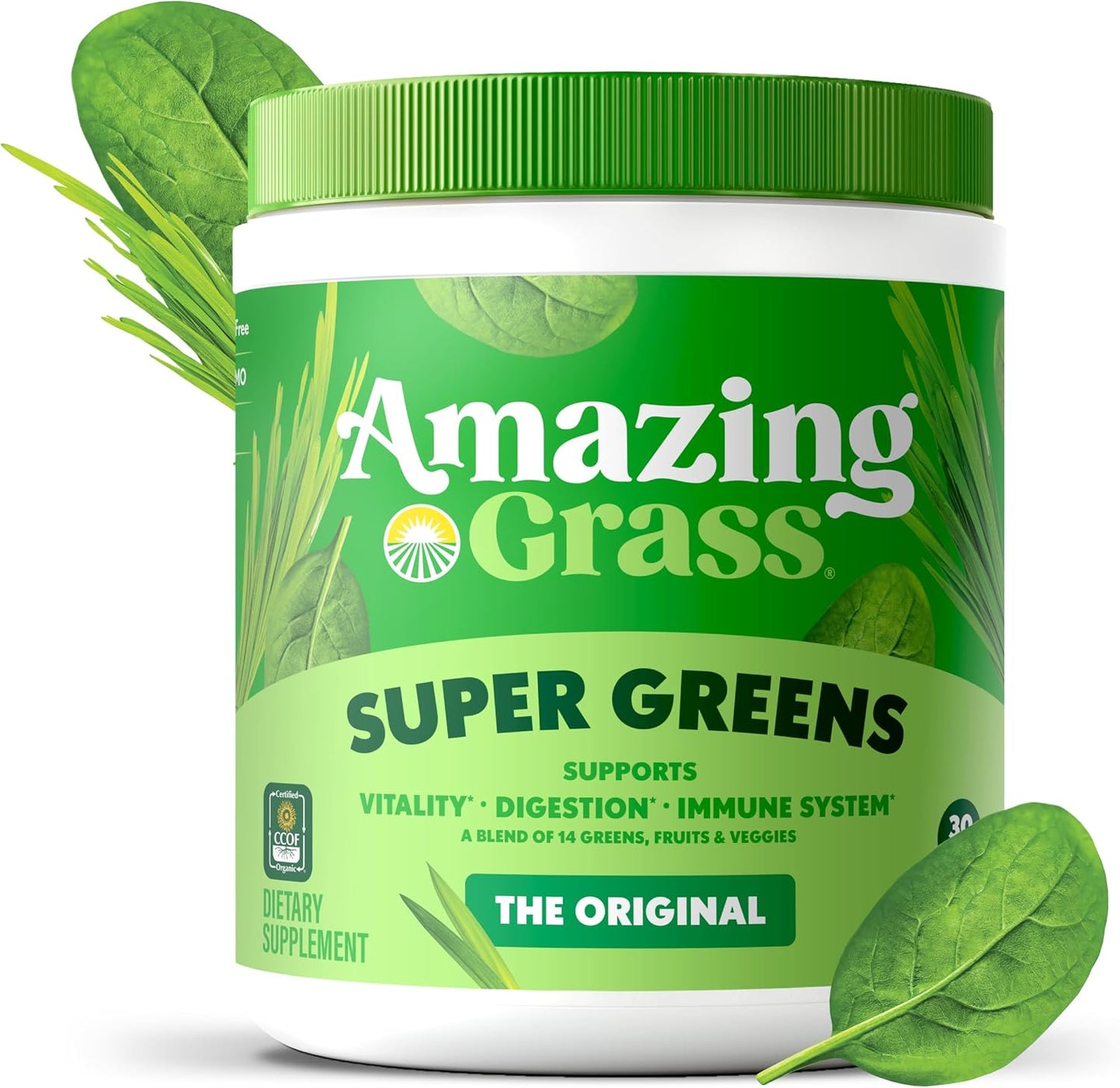 Amazing Grass Super Greens Powder, Organic, Greens Superfood Powder, Smoothie Supplements, Supports Digestion, Probiotics, Spirulina, Beet Root, Original, 30 Servings, 8.5 Ounce (Packaging May Vary)