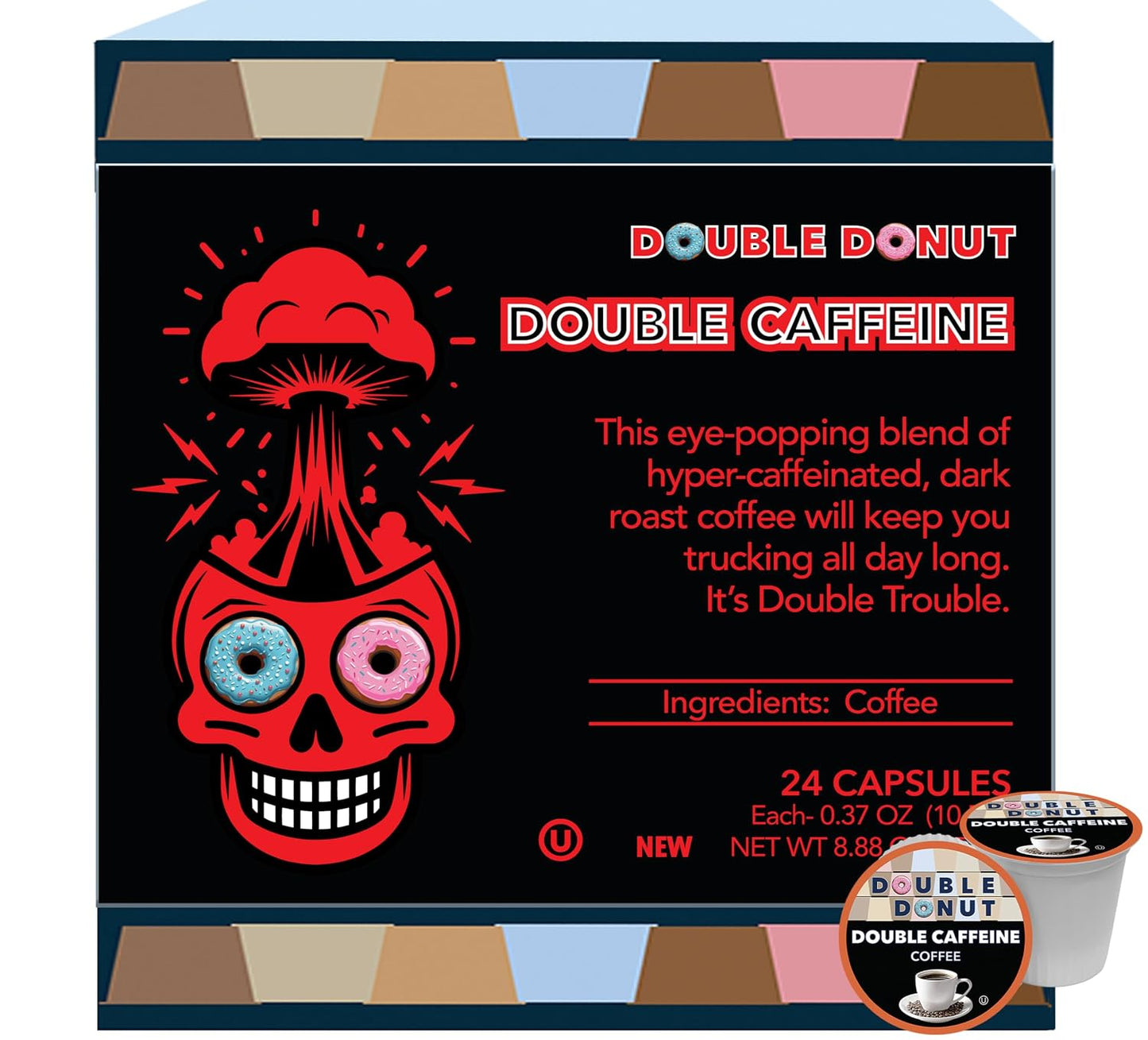 Double Donut Coffee Cappuccino Pods for Keurig K Cups Brewers, 24 Count