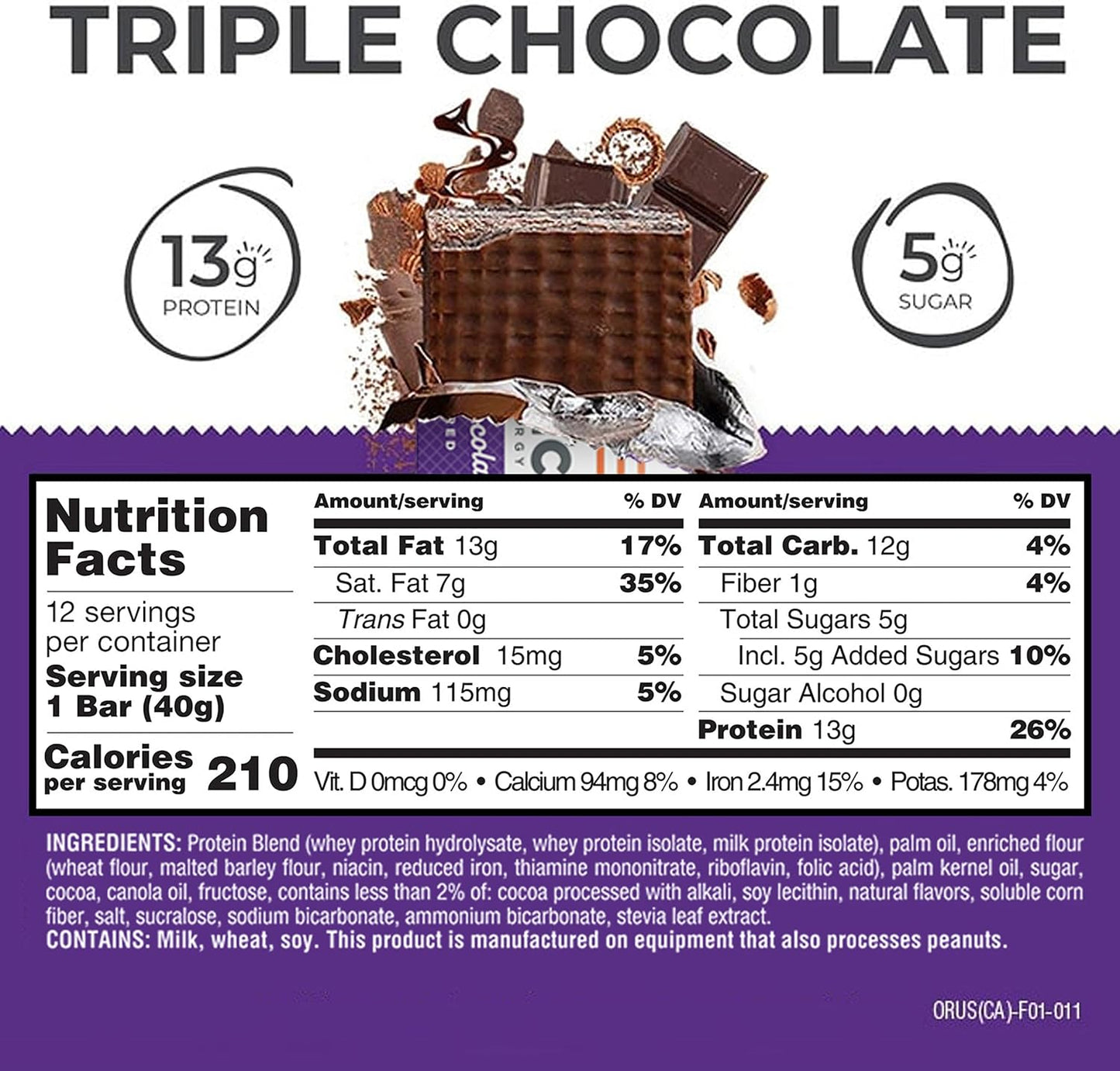 Power Crunch Triple Chocolate Protein Energy Wafer Bars, 12 Count, 1.4 Ounce Each
