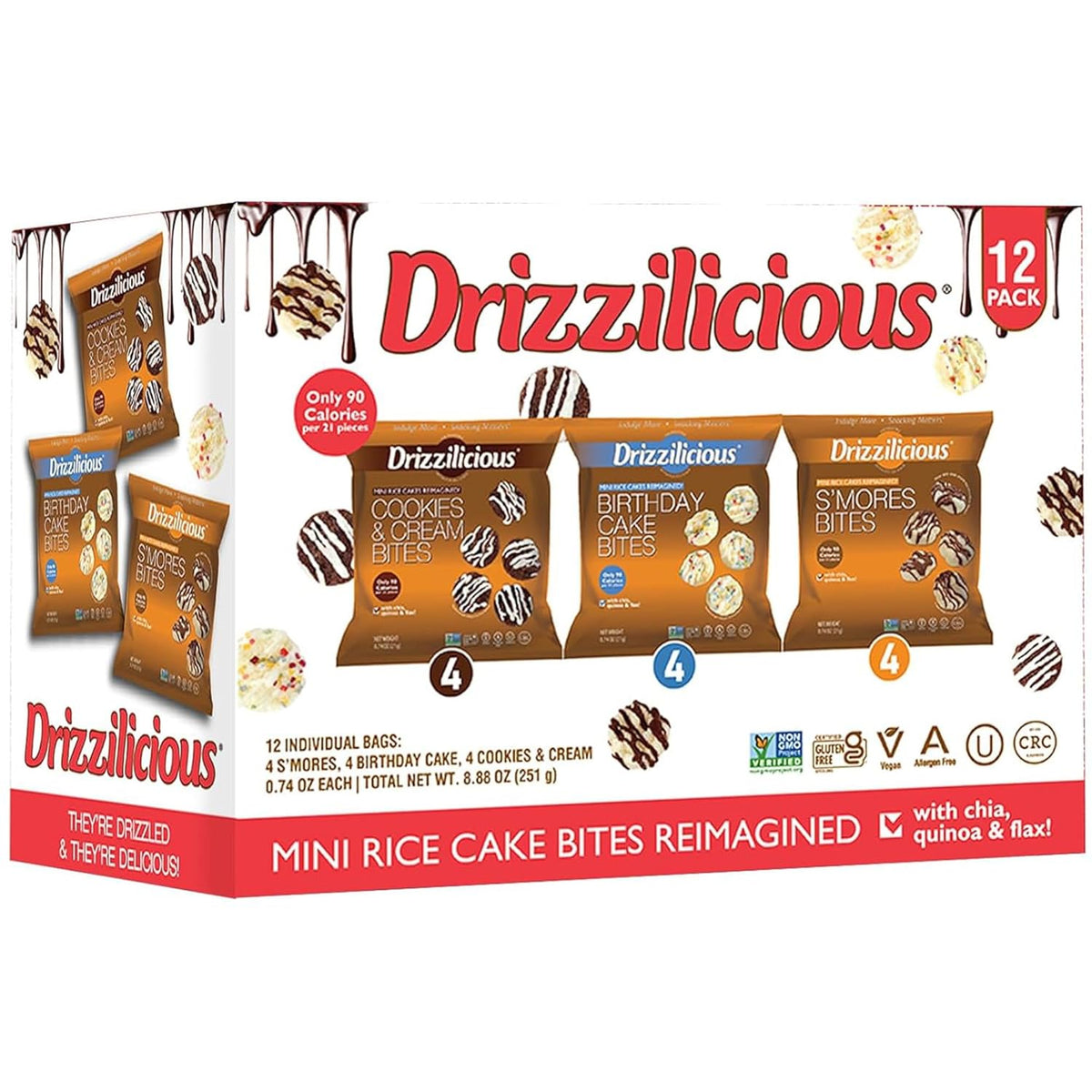 Drizzilicious Mini Rice Cakes Variety Pack, 12 Count, 0.74 oz Each