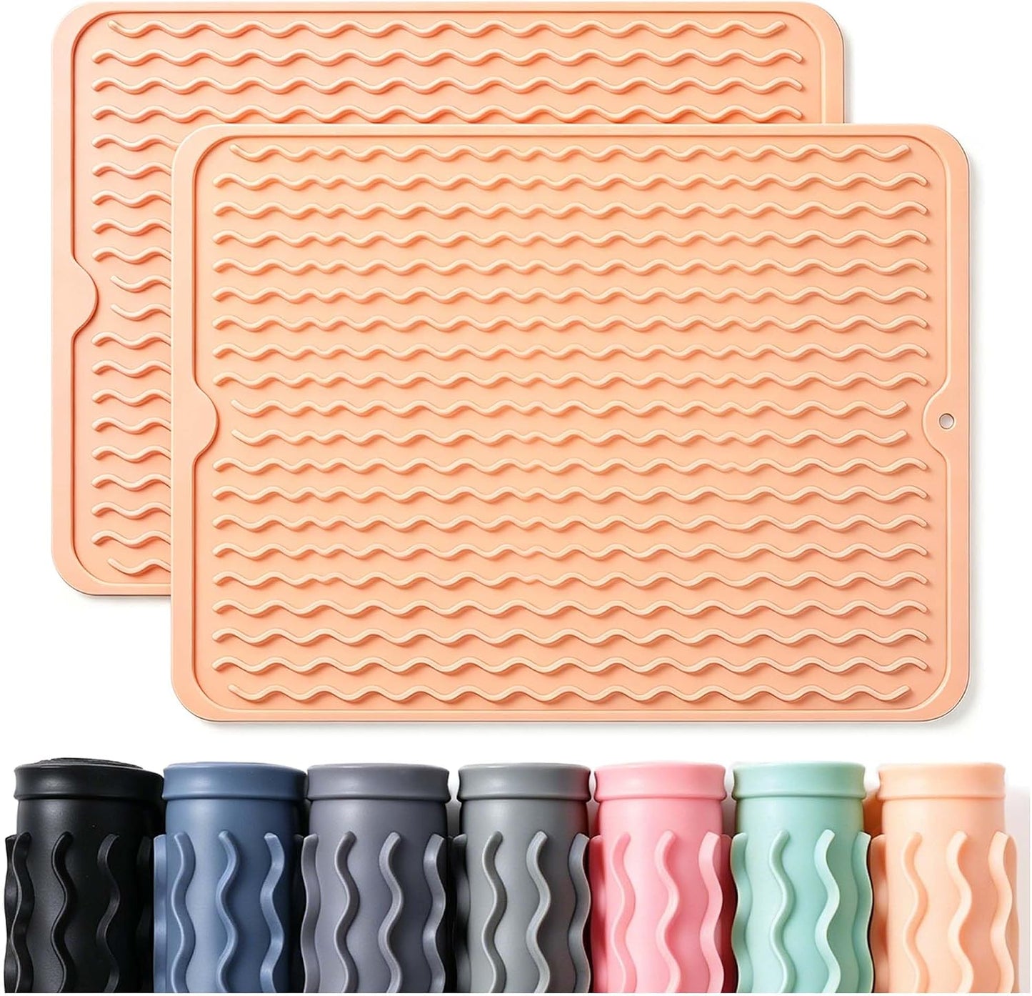 2 Pack Caketime Silicone Dish Drying Mat for Kitchen Counter Heat Resistant Under Sink Waterproof Coffee Bar Accessories Dining Rack Stone Utensil Holder Countertop Decor Must Haves 2026