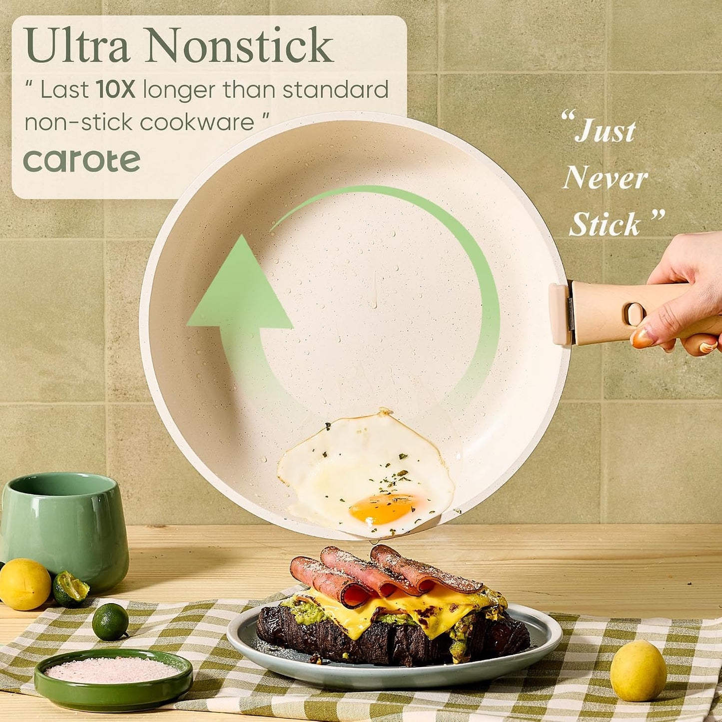 CAROTE 19pcs Pots and Pans Set Non Stick, Detachable Handle Cookware | Kitchen Cooking Sets, Space Saving, Dishwasher & Oven Safe, Non-Toxic, for Camping/RV/Traveling, Sage Green