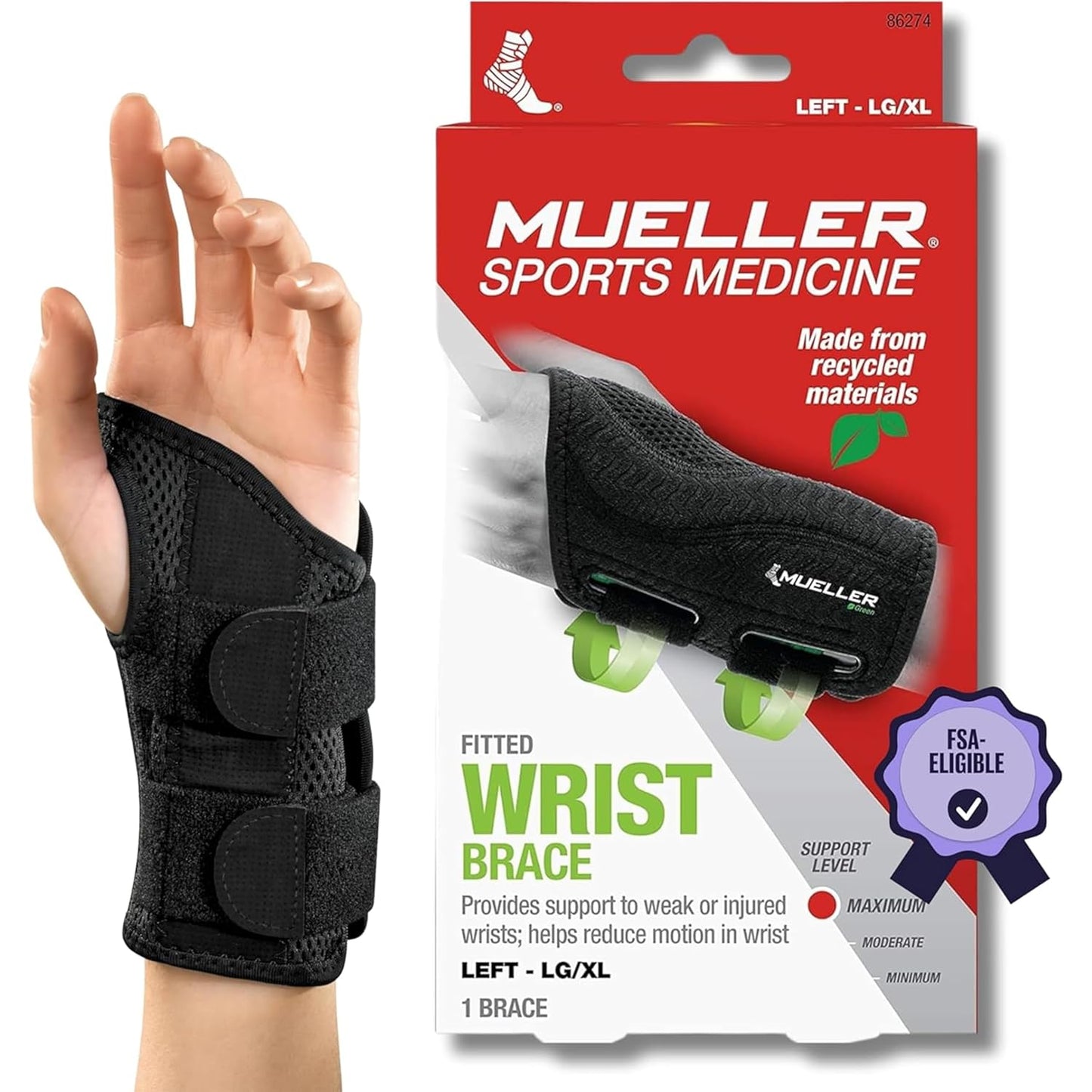 MUELLER Sports Medicine Green Fitted Wrist Brace for Carpal Tunnel Relief