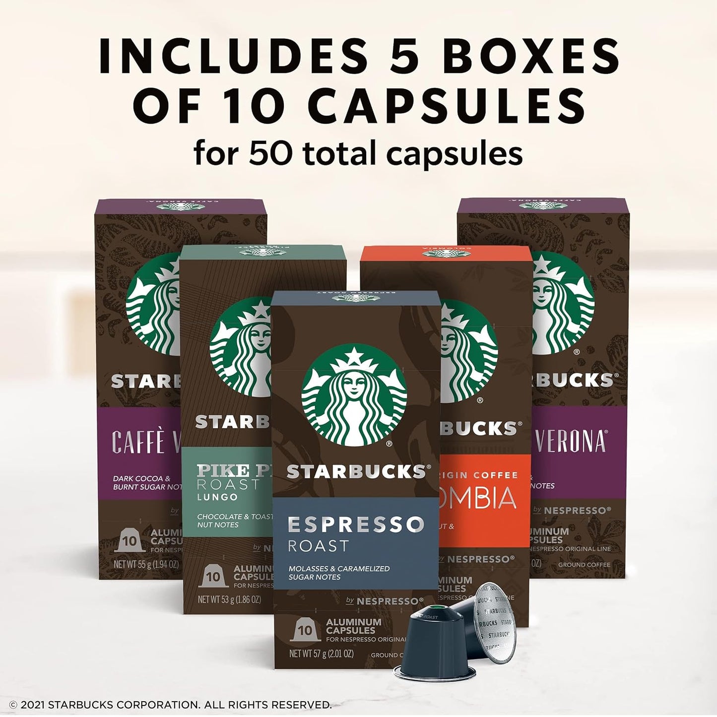 Starbucks by Nespresso Original Line, 50-count Espresso Pods Variety Pack