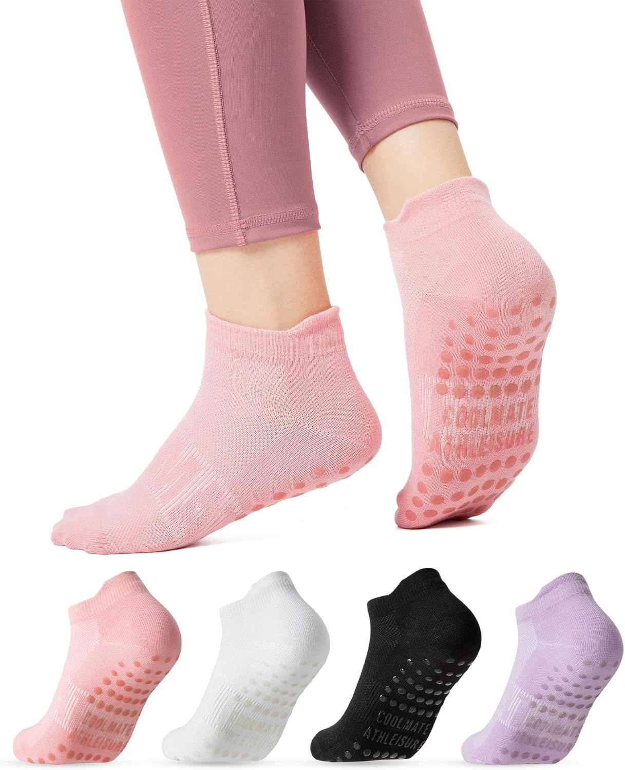 CoolMate Pilates Socks with Grips for Women, Yoga Socks