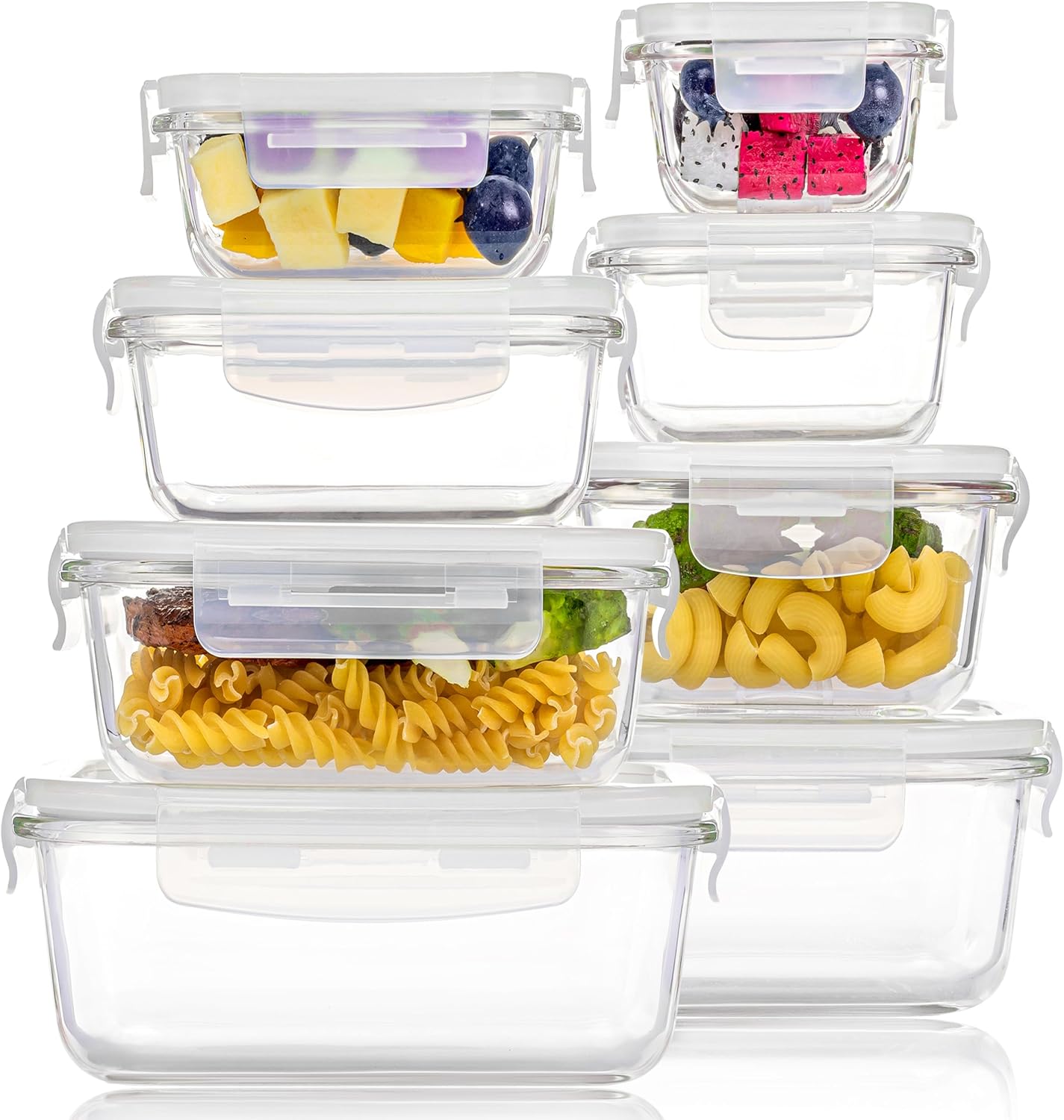 Vtopmart 8 Pack Glass Food Storage Containers with Airtight Lids | Meal Prep Lunch Containers, Leakproof, Leftover Storage, Take-out, Microwave, Oven, Freezer and Dishwasher Safe, BPA Free