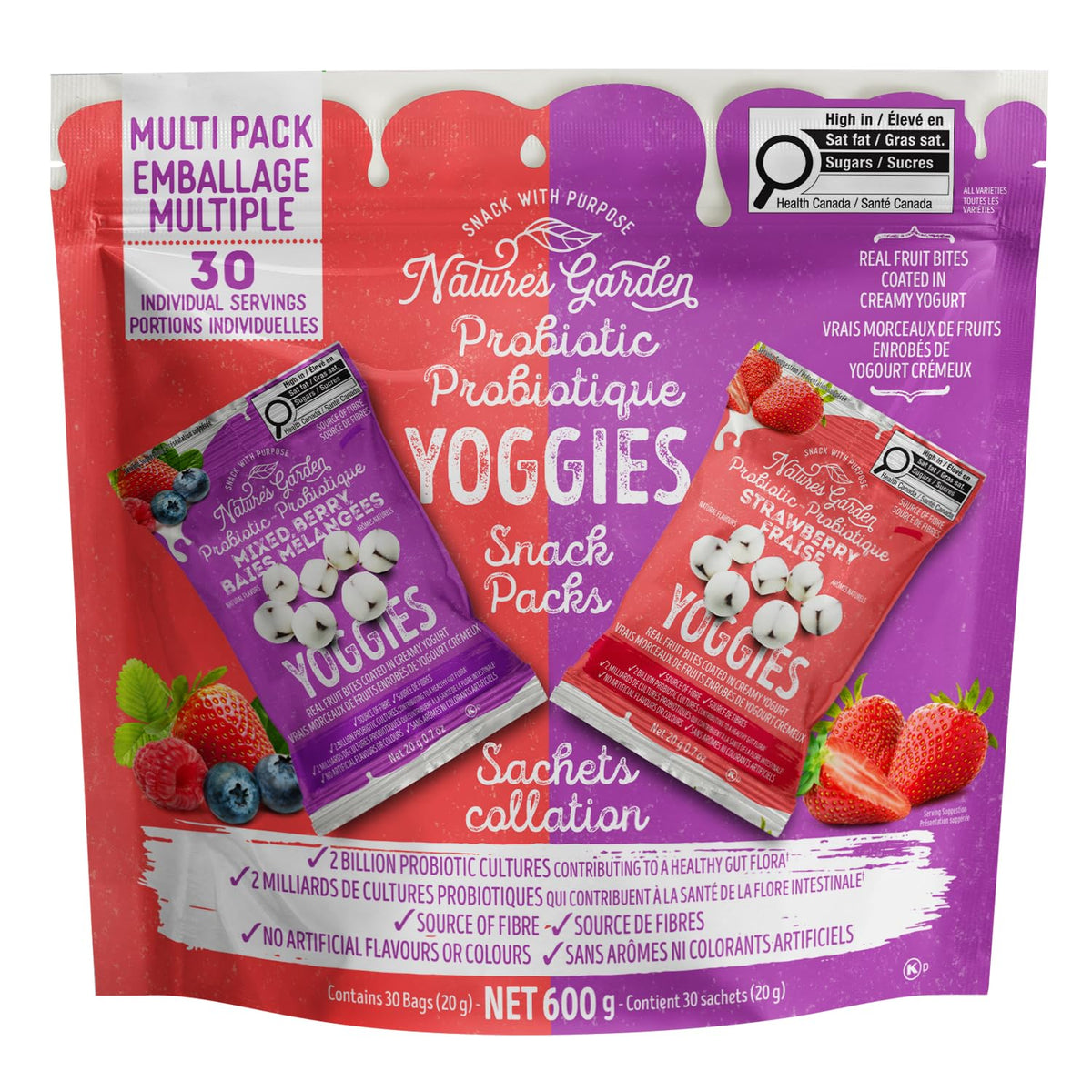 Nature's Garden Probiotic Yoggies Multi Pack, 21oz, High Fiber, Real Fruit Pieces, No Artificial Ingredients