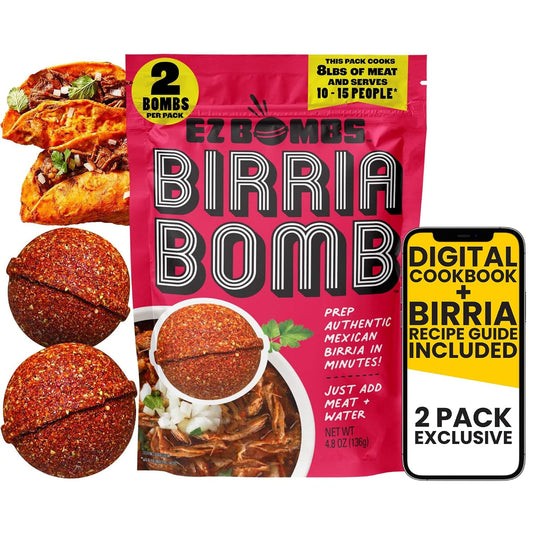 EZ Bombs Birria Bomb Seasoning, Pack of 2 - Authentic Mexican Spice Mix for Tacos, Burritos & Nachos - Made with Real Chiles & Herbs