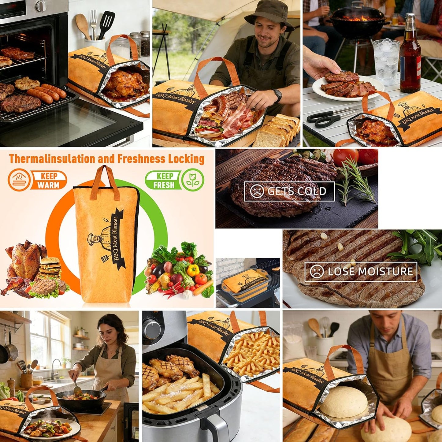 Bolycen 21 in BBQ Blanket for Resting Meat, Insulated Meat Resting Bag | Smoker Accessories, Gift for Men, 5-Layer, Wide Mouth, Reusable, Leak-Resistant, Foldable, for Turkey, Brisket and Pork