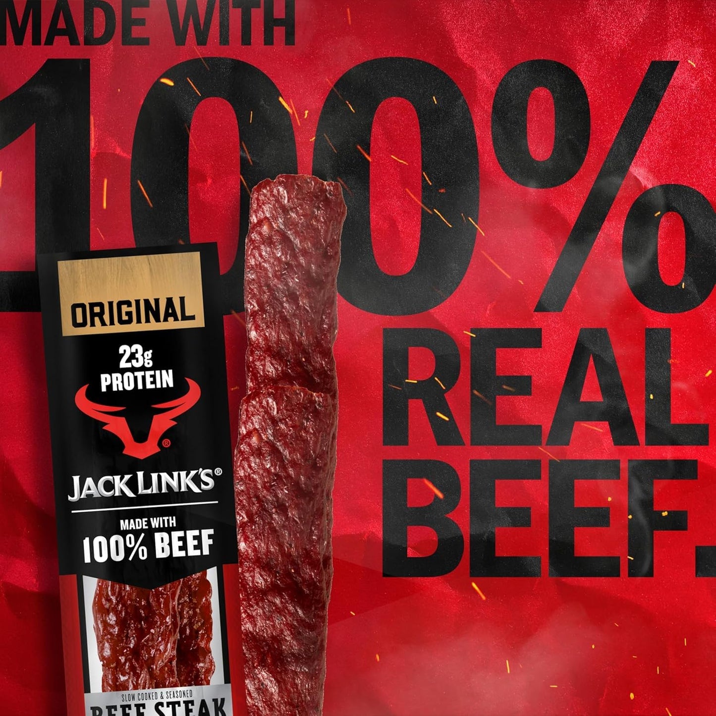 Jack Link's Original Beef Steak Protein Snacks, 12 Count, 2 Oz Each, Made with 100% Real Beef