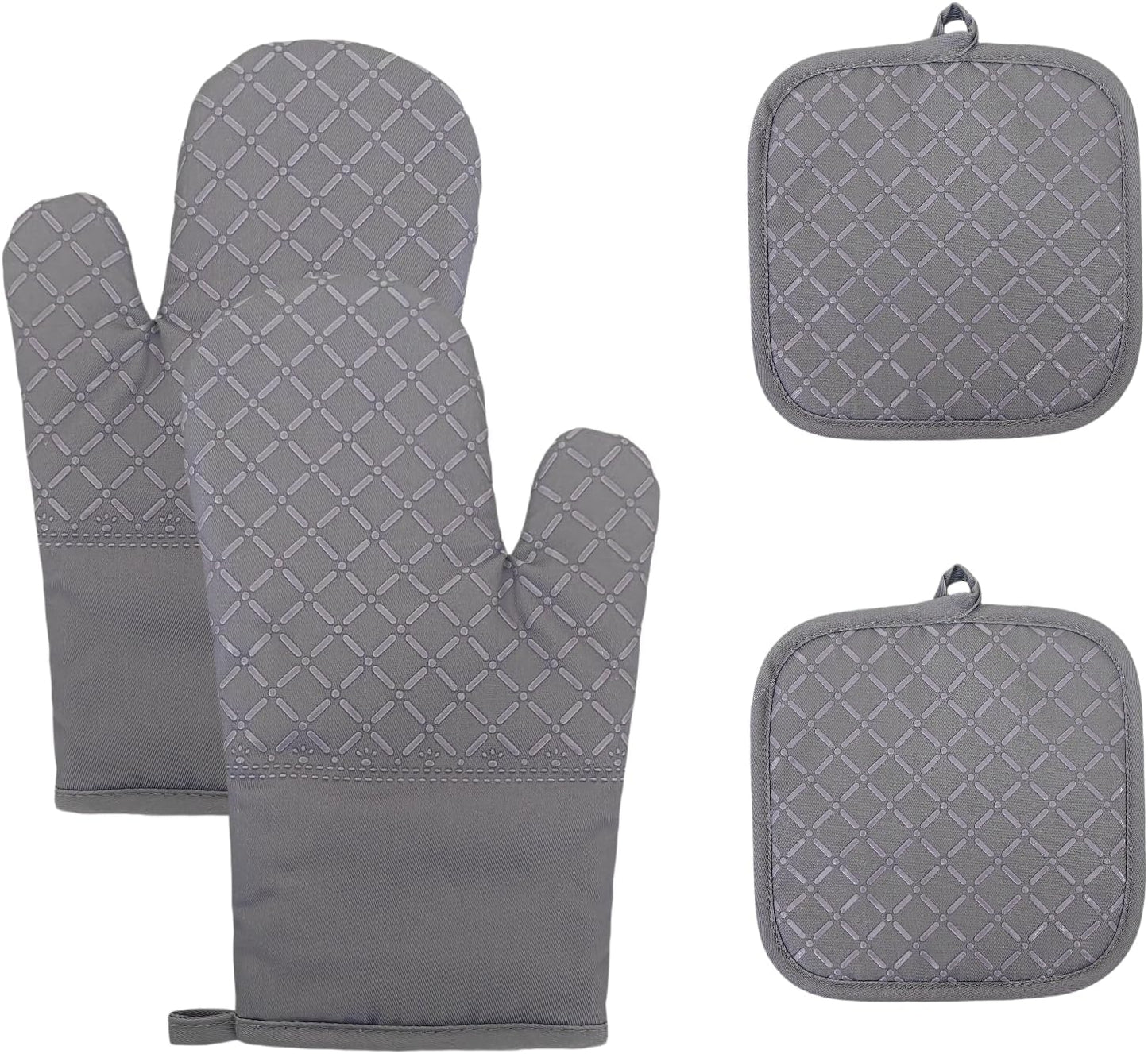 Oven Mitts and Pan Racks 4-Piece Set, Extended Kitchen Oven Mitts and Pan Racks, Heat Resistant 500 °F, Silicone Non-Slip Surface for Baking and Cooking (Black)