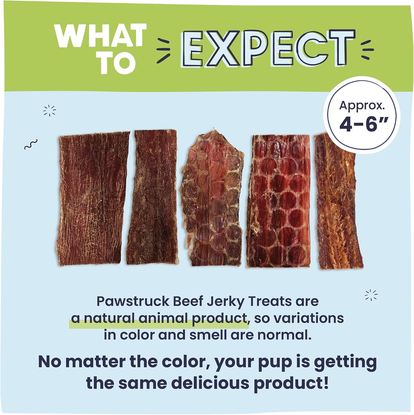 Pawstruck Premium Beef Jerky Dog Chews, 4"-6" Strips, 15 Count