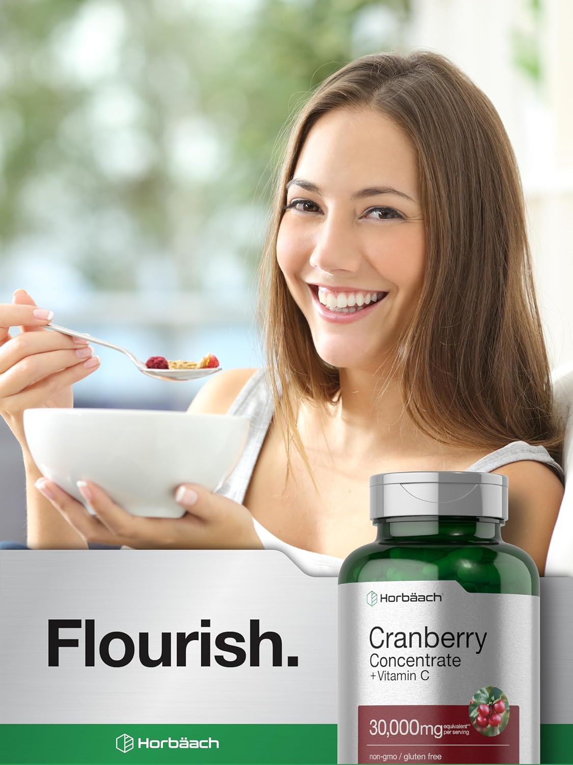 Horbäach Cranberry Concentrate Extract Pills + Vitamin C | 120 Capsules | Supplement for Women and Men | Triple Strength Ultimate Potency Formula | Non-GMO and Gluten Free