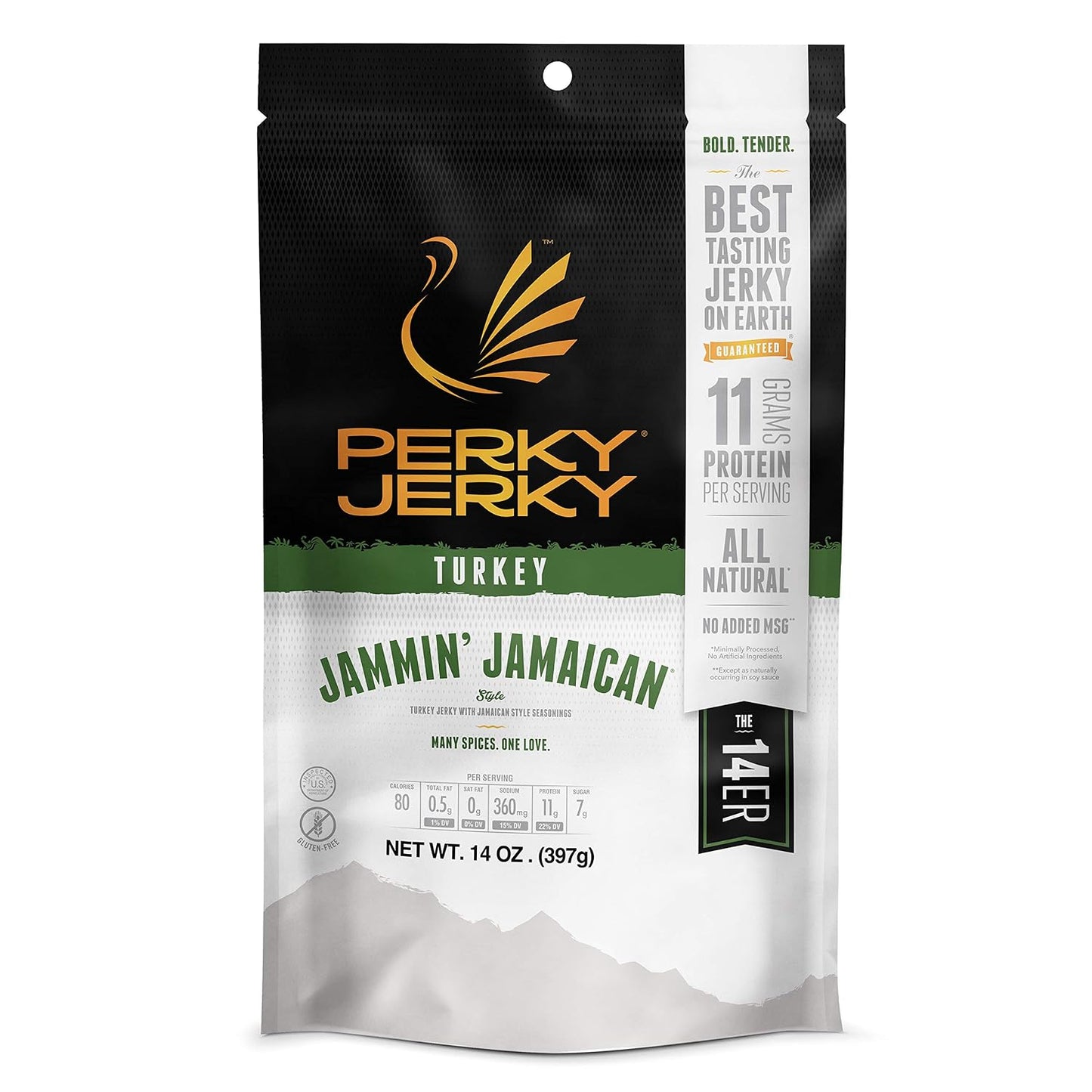 Perky Jerky Original Turkey Jerky, 14oz, Low Sodium, 10g Protein per Serving, Low Fat, 100% U.S. Sourced, Handcrafted, Tender Texture and Bold Flavor
