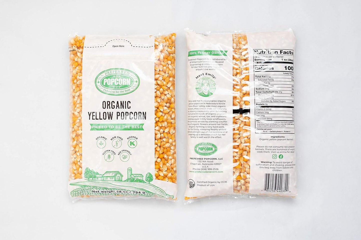 Preferred Popcorn Organic Popcorn, 28 Ounce Bag, Pack of 4, 30 Servings Per Bag