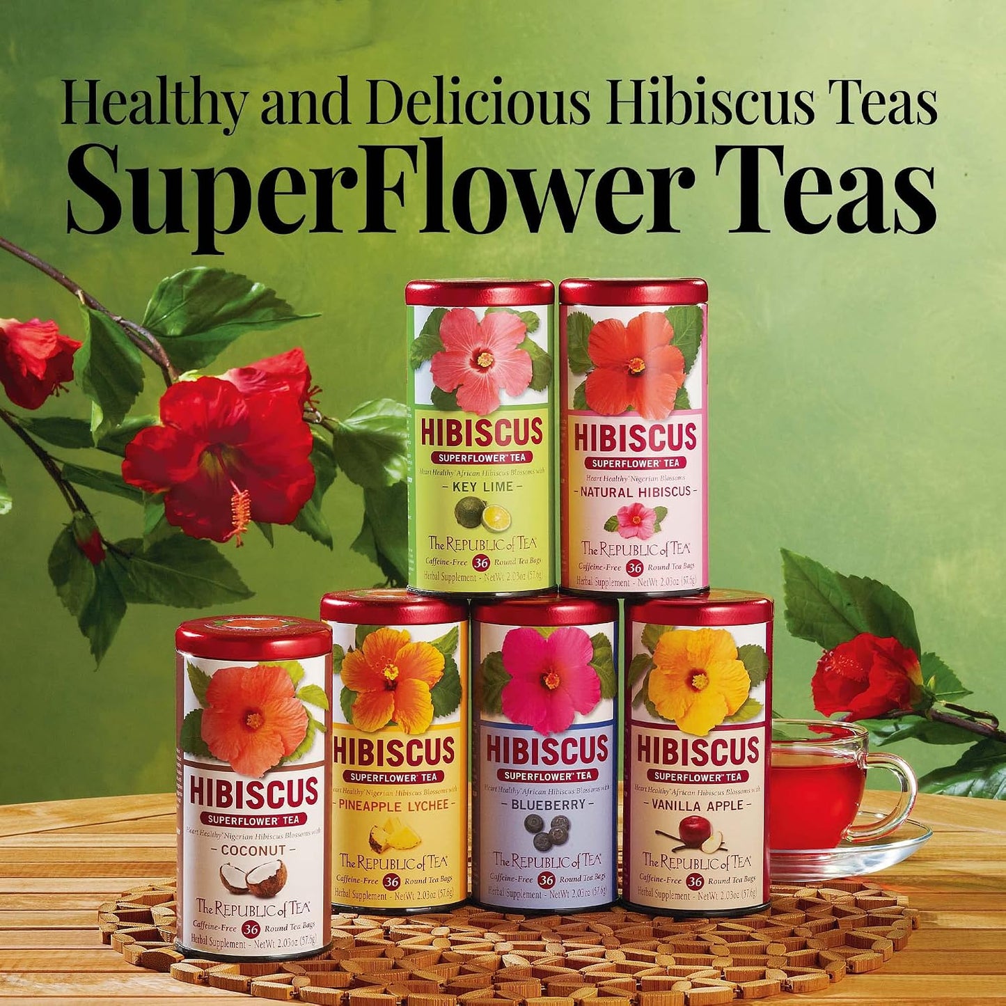 Hibiscus Blueberry Superflower Herbal Tea 36 Tea Bag Tin