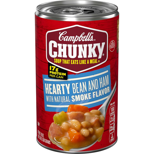 Campbell's Chunky Hearty Bean Soup with Ham, 19 Oz Can, Protein Rich, Microwaveable, Pantry Staple