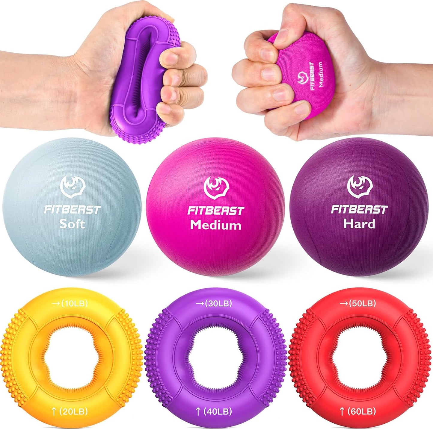 FitBeast Grip Strength Trainer - 6-Piece Hand Therapy Set for Strength, Recovery & Stress Relief