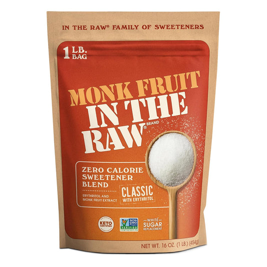 Monk Fruit In The Raw Sweetener 16 oz Baker's Bag Keto Certified Zero Calorie Zero Net Carbs Non GMO Project Verified