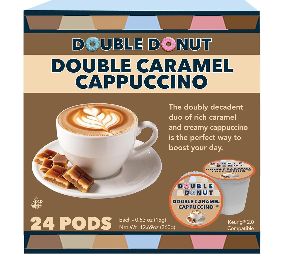 Double Donut Coffee Cappuccino Pods for Keurig K Cups Brewers, 24 Count