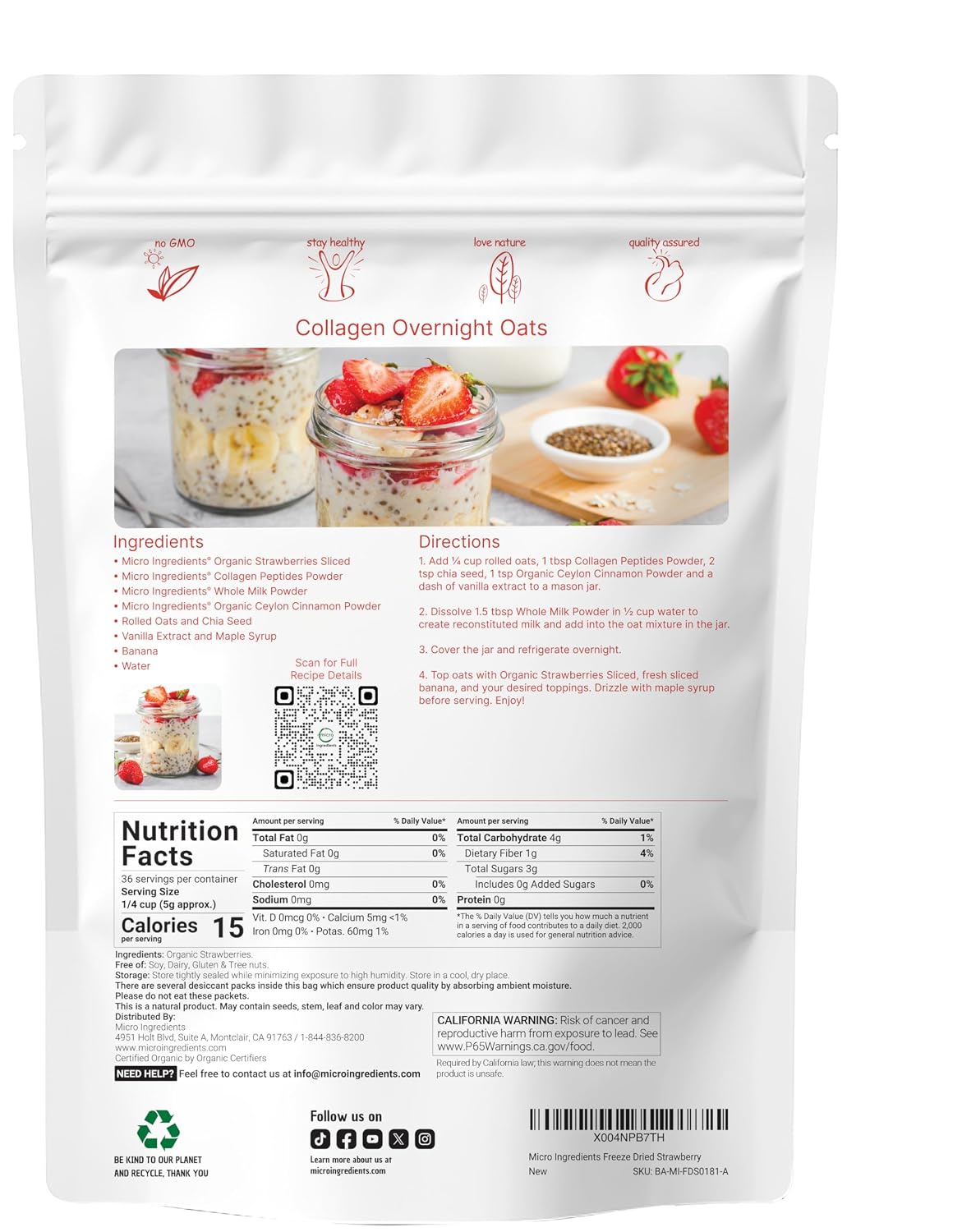 Organic Freeze-Dried Strawberries Sliced, 6.4oz, No Sugar or Additives