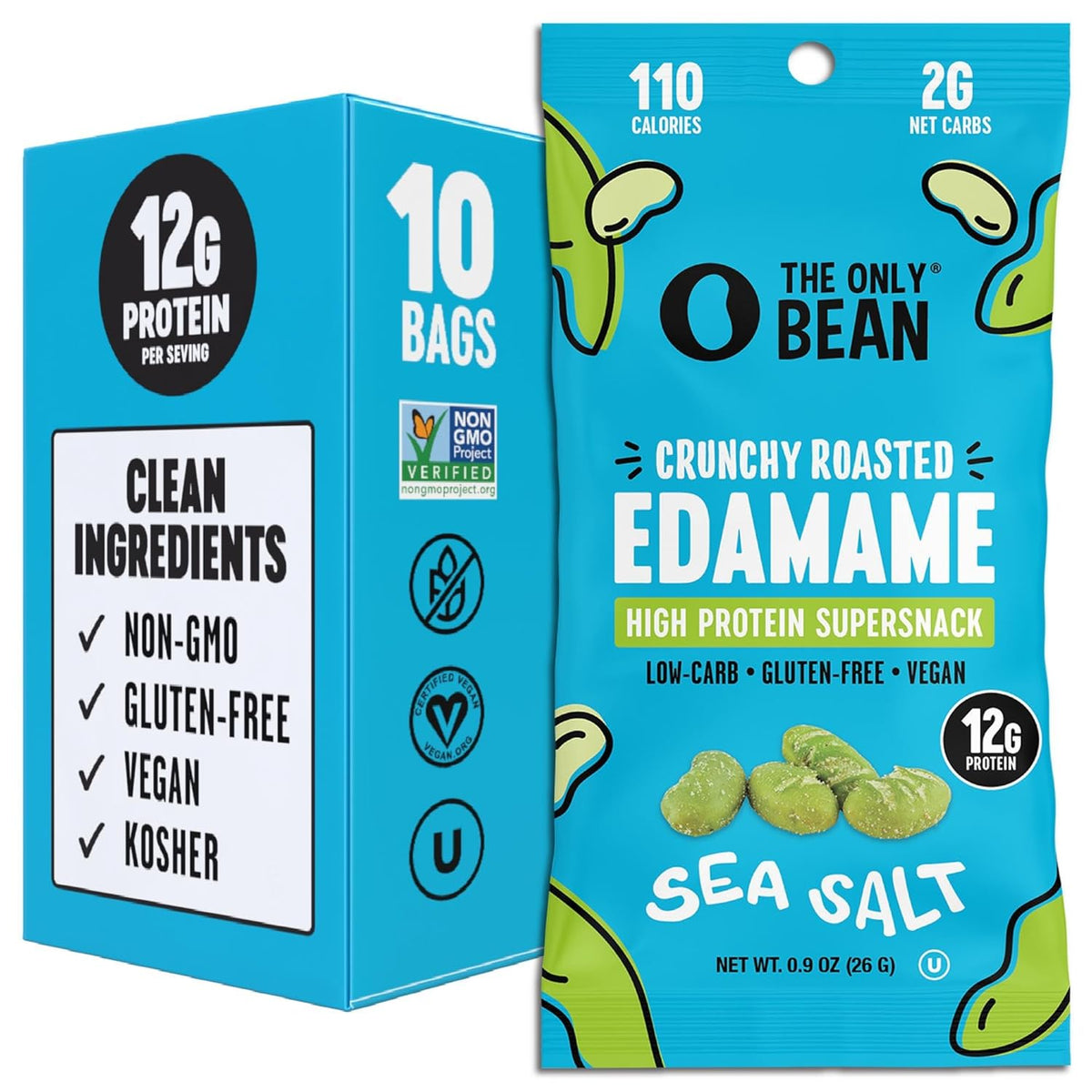 Crunchy Dry Roasted Edamame Snacks in Sea Salt, High Protein, Low Carb, Gluten Free, Vegan