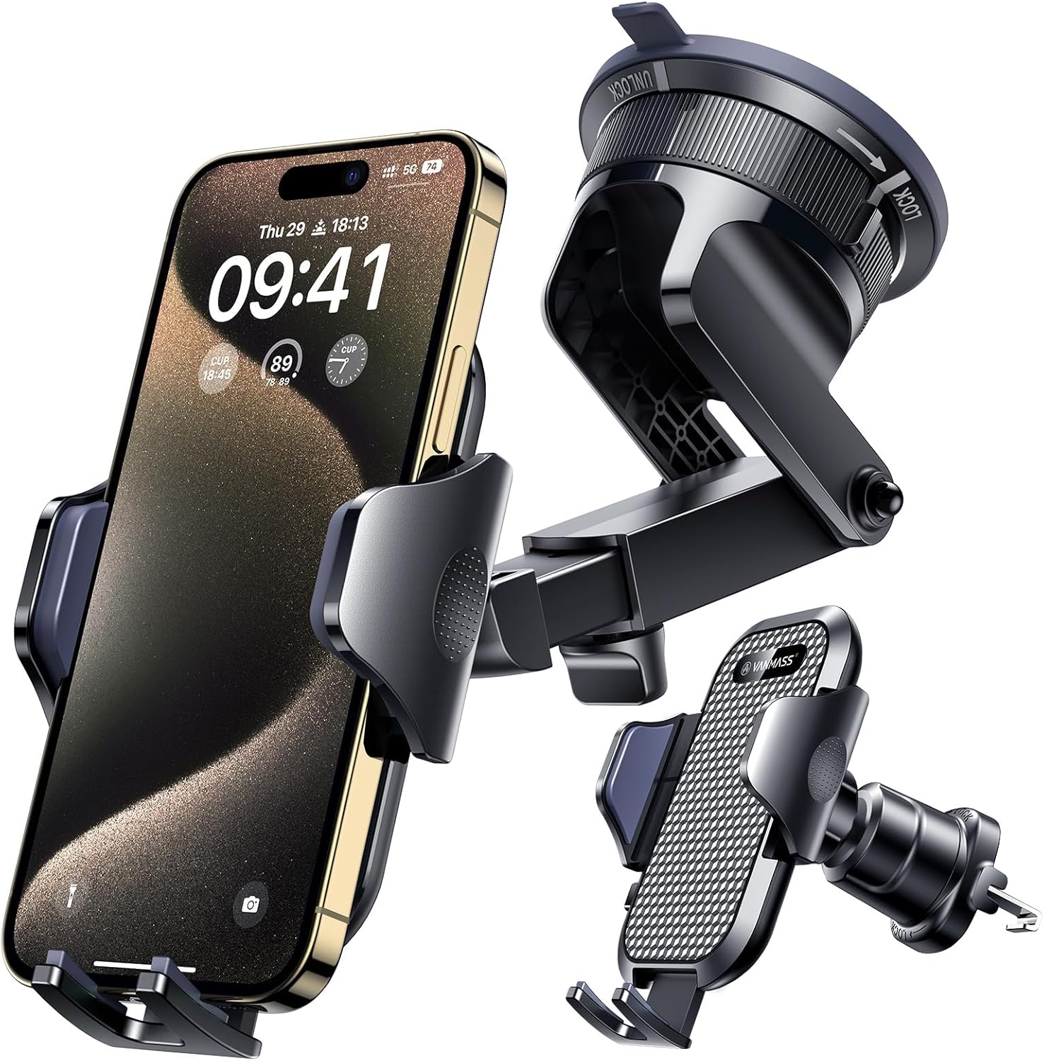 [2025 True Military-Grade] Car Phone Holder VANMASS [Upgraded Strongest Suction & Clip] Cell Phone Mount for Dashboard Windshield Vent Wall,Truck Cradle Stand for iPhone 17 Pro Max 16 15 14 13 Android