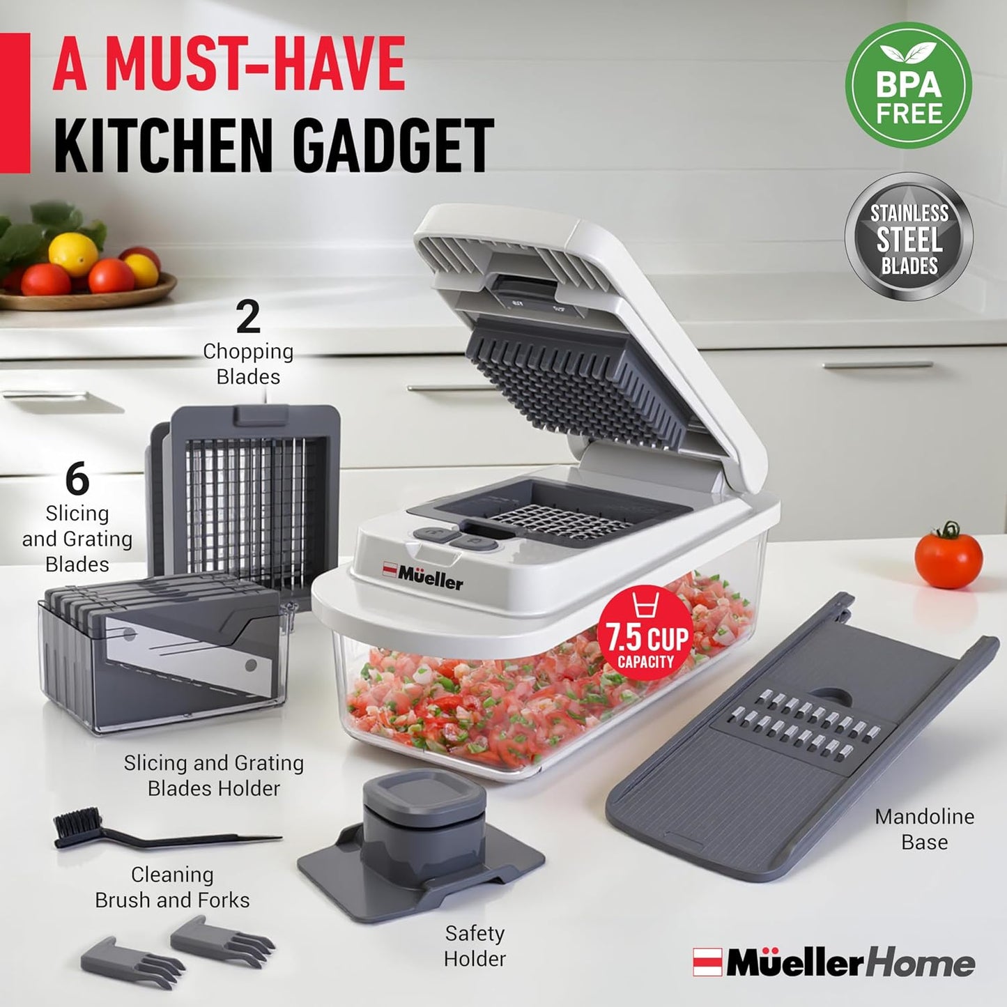Mueller The Real Original Pro Vegetable Chopper & Mandoline Slicer, 10-in-1 | since 2013, 8 Blade Food Veggie Chopper, Onion Vegetable Cutter with Container, Kitchen Gadgets & Essentials