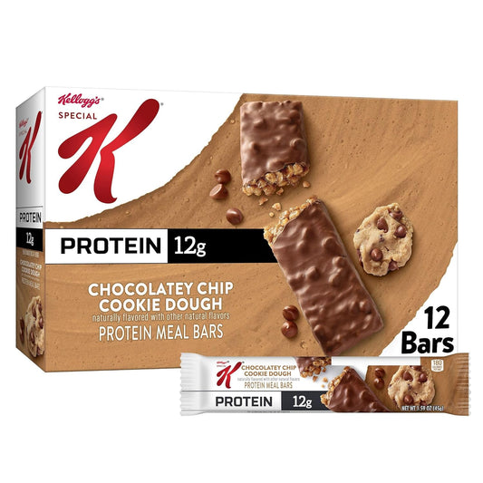 Special K Bar Protein Meal Bars, 12g Protein Snacks, 12 Count, 19oz Box, Chocolatey Chip Cookie Dough