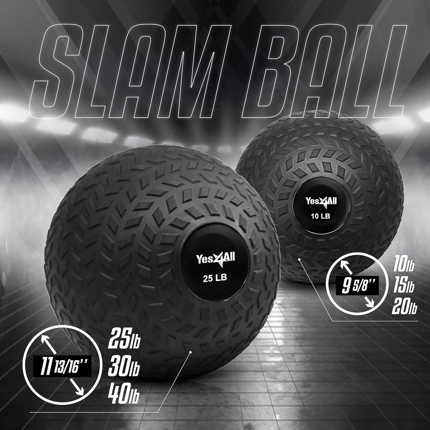 Yes4All Weighted Slam Balls - Durable PVC Sand-Filled Workout Balls 10-40 lbs