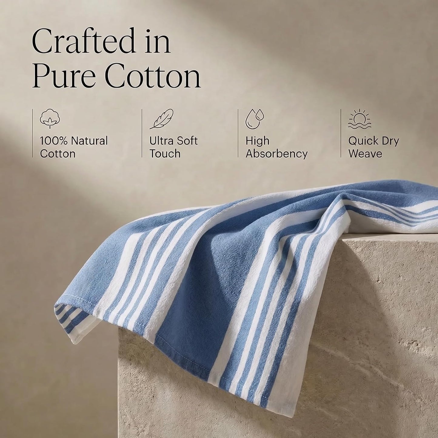 Urban Villa Kitchen Towels 100% Cotton Dish Towels for Kitchen (Set of 6) 20”x30” Dish Cloths Highly Absorbent Kitchen Linen Set with Hanging Loop Perfect for Drying Dishes Cleaning Towels-Blue White
