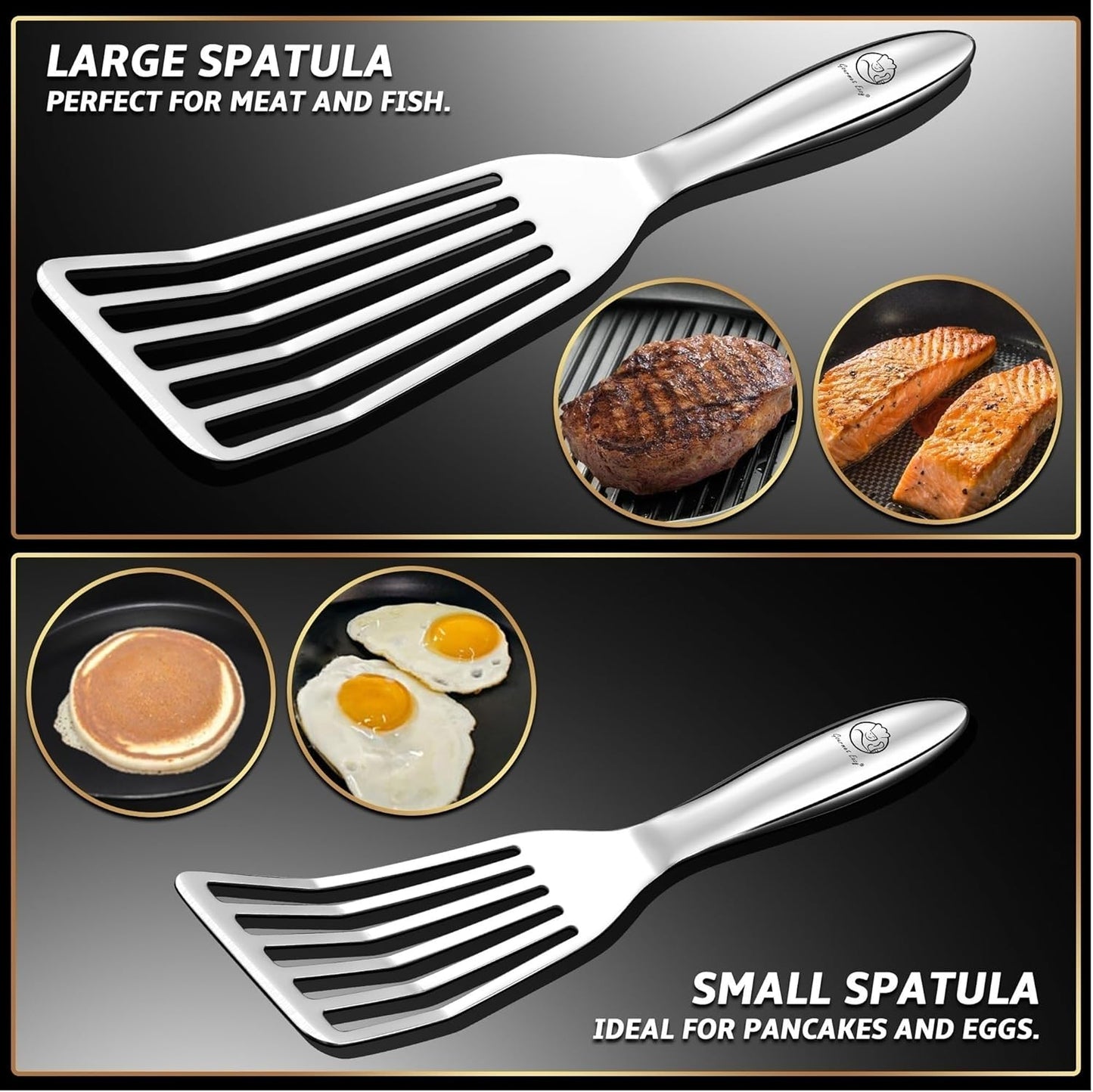 Gourmet Easy Fish Spatula Set, Ultra-Thin Edge for Easy Turning & Flipping | Stainless Steel, Kids Friendly, Ergonomic Non-Slip Grip for Secure Control, Versatile Use, Dishwasher Safe, 5-Year Warranty