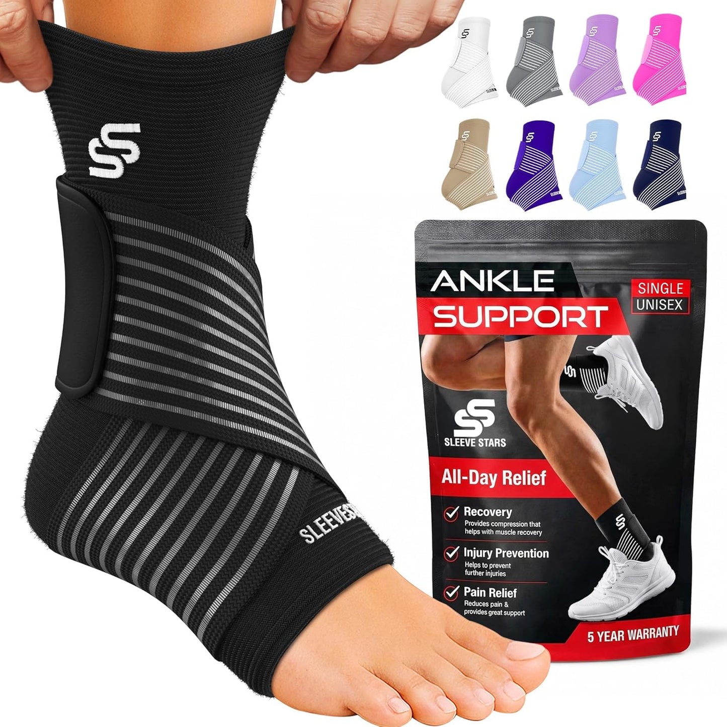 Sleeve Stars Ankle Brace for Women & Men, Compression Sleeve for Plantar Fasciitis Relief