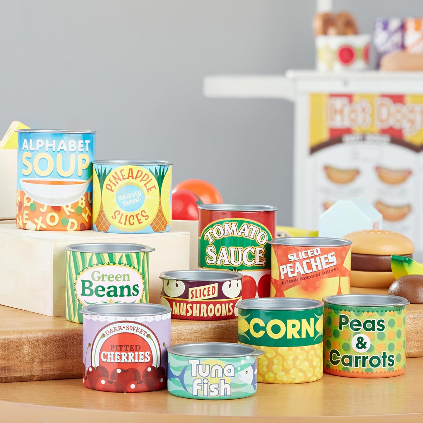 Melissa & Doug Let's Play House, 10 Grocery Cans with Removable Lids, Toy Food & Play Kitchen Accessories, Preschool Learning Toys for Girls & Boys 3+