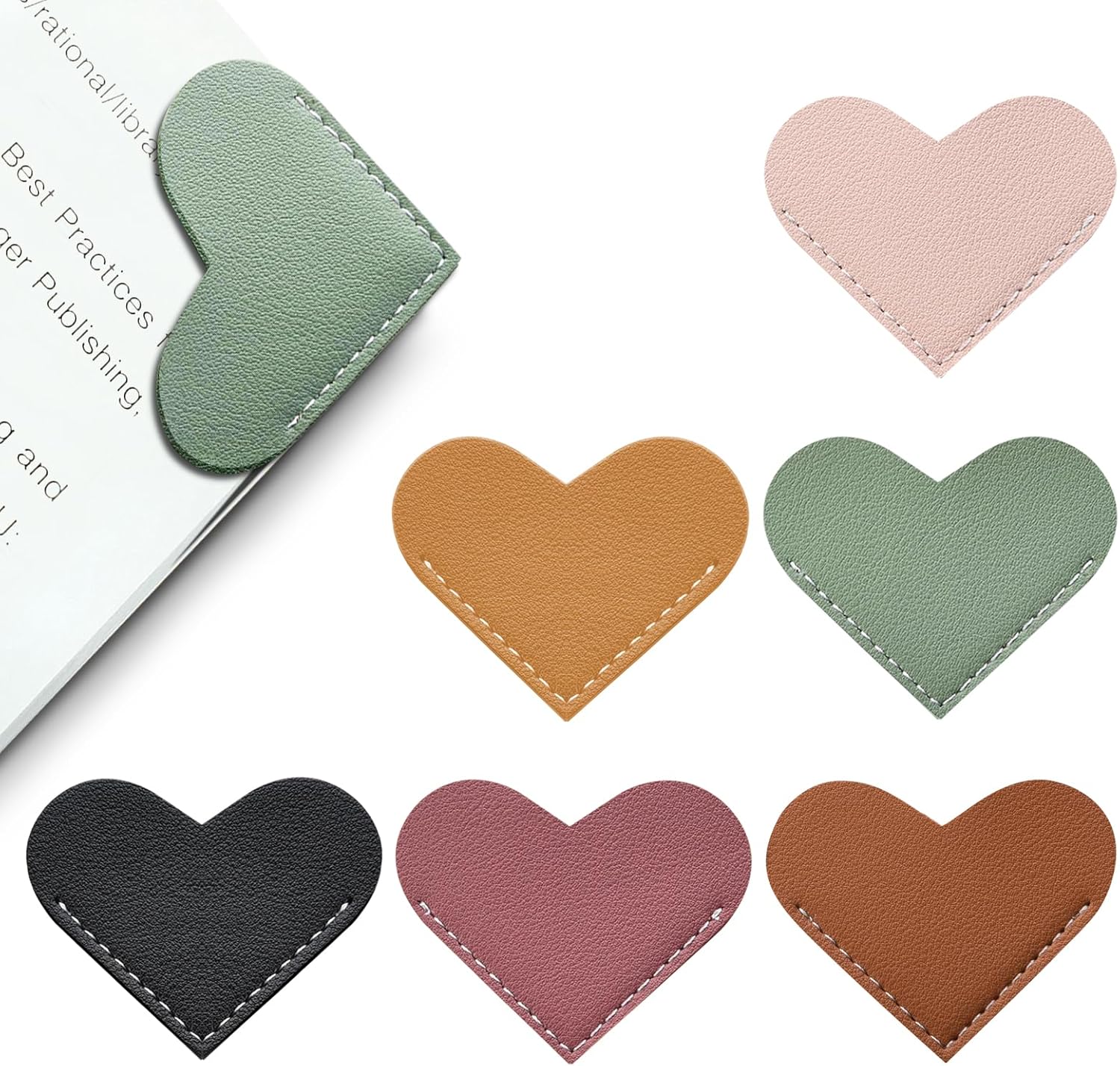 Leather Heart Bookmarks - Winjeto 6 Pieces Cute Corner Page Book Marks for Teachers Students Book Reading Lovers, for School Office Home Supplies (Heart（6pcs）)