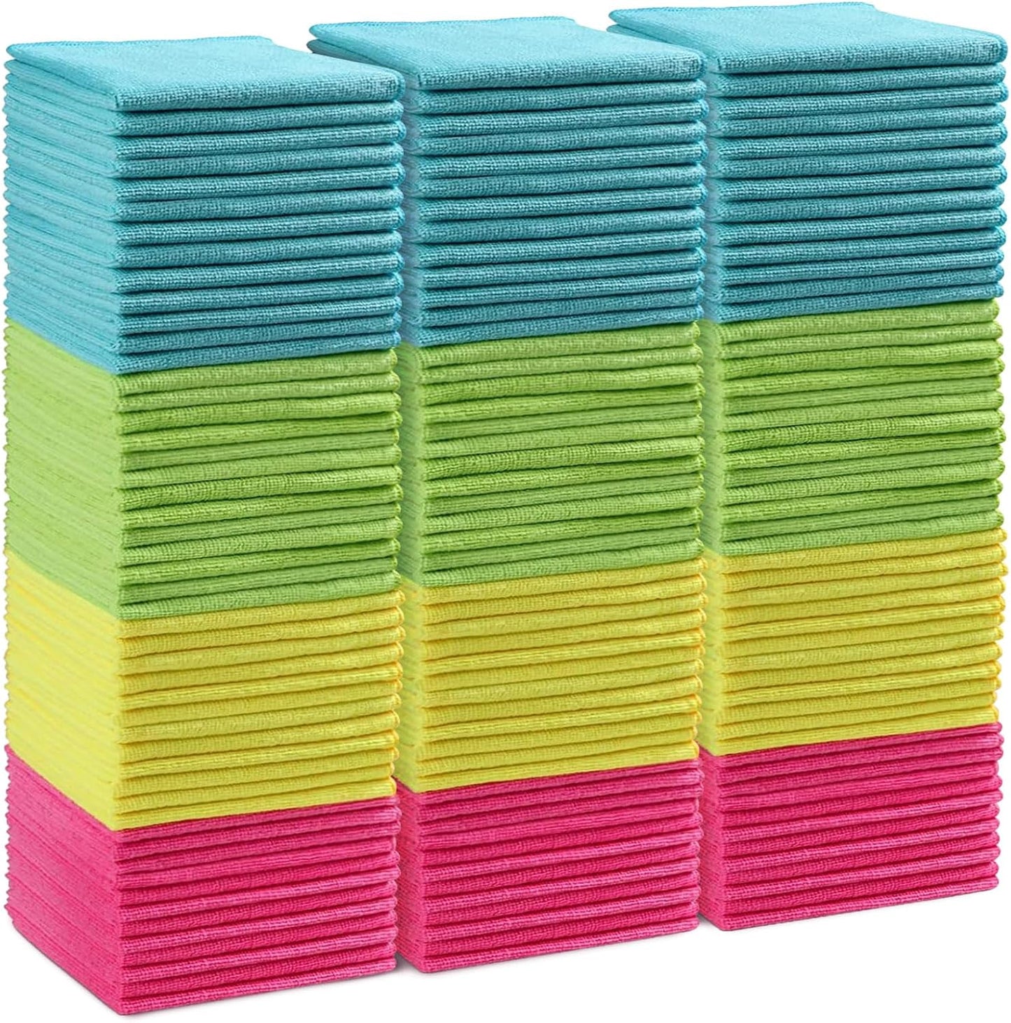 HOMEXCEL 12PK Microfiber Cleaning Cloth, Cleaning Rag for Home, 11.5x11.5in | Reusable, Lint Free, Scratch-Free and Highly Absorbent Towels for Kitchen, Window and Glass, Cars (Green/Blue/Yellow/Pink)