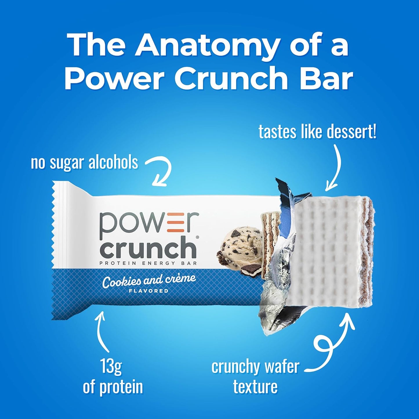 Power Crunch Protein Energy Wafer Bars Cookies and Creme 12 Count