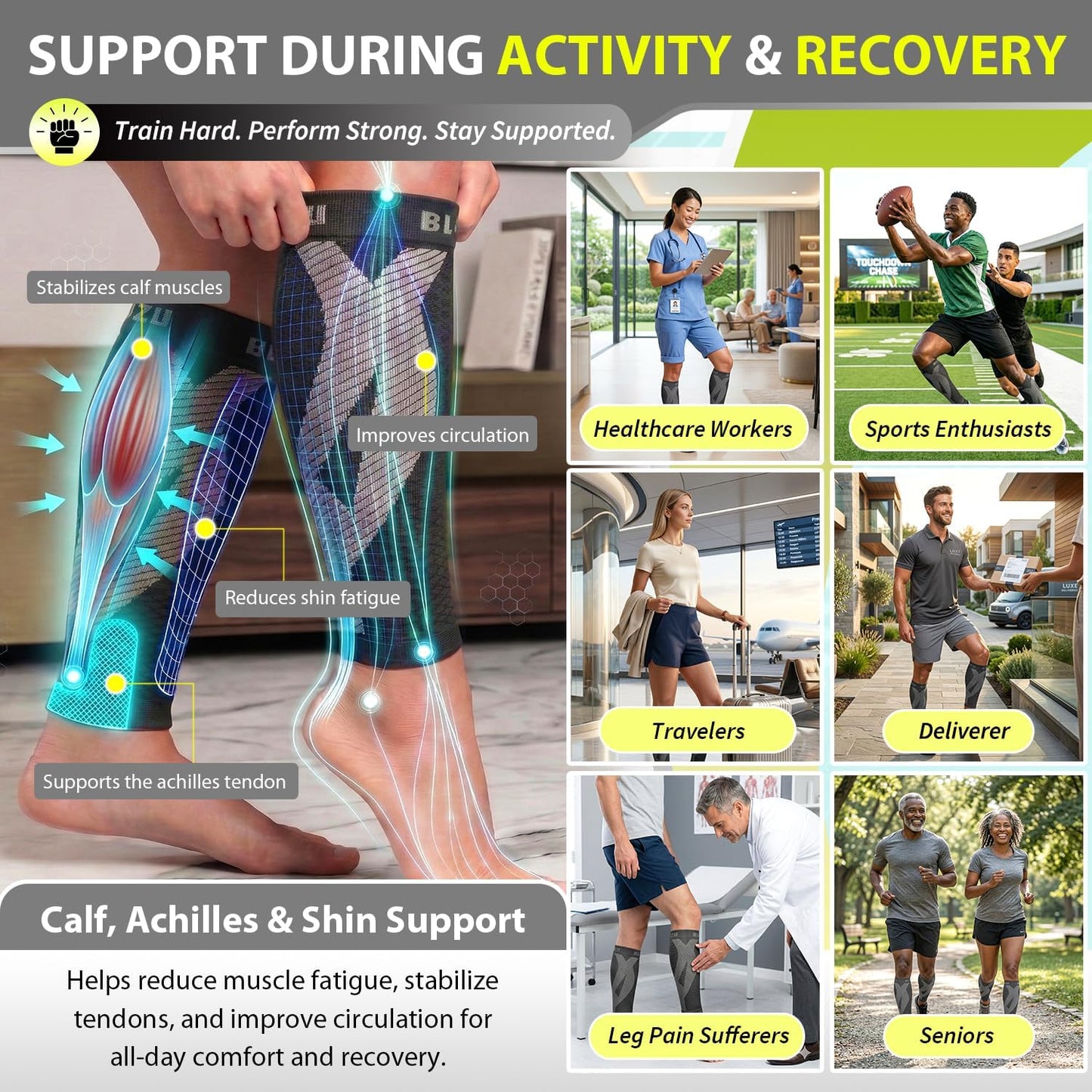 BLITZU Calf Compression Sleeve for Runners and Athletes