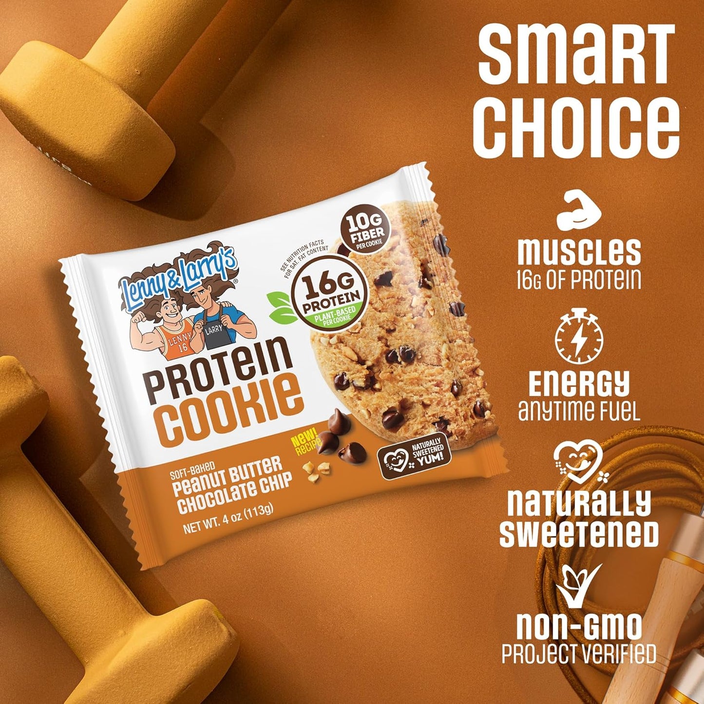 Lenny & Larry's Protein Cookies, Peanut Butter Chocolate Chip, 16g Plant Protein, 10g Fiber, Soft-Baked, Vegan, Non-GMO, 4oz, Pack of 12