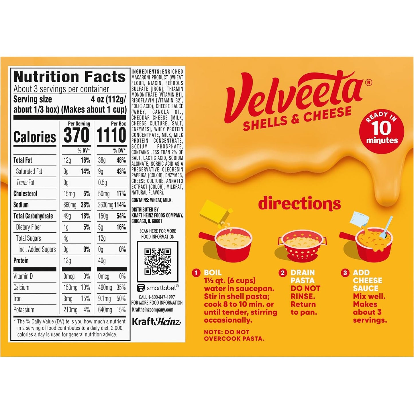 Velveeta Shells and Cheese Mac, Easy Dinner or Sides, Original Flavor, Real Cheese, 12 oz