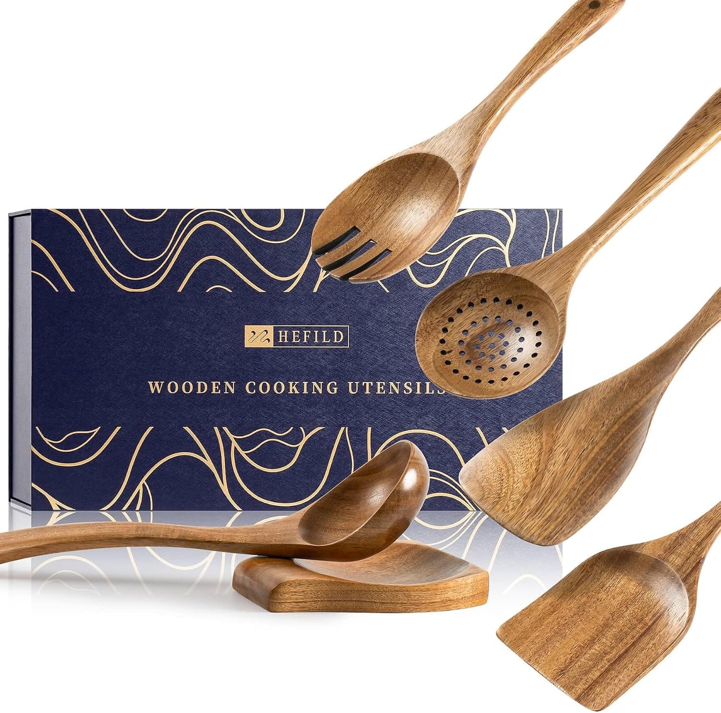 Wooden Spoons for Cooking, Nonstick Cooking Utensil Set with 10 Piece Acacia Wooden Spatulas and Spoons for Cooking, Terrific for Everyday Kitchen Tasks