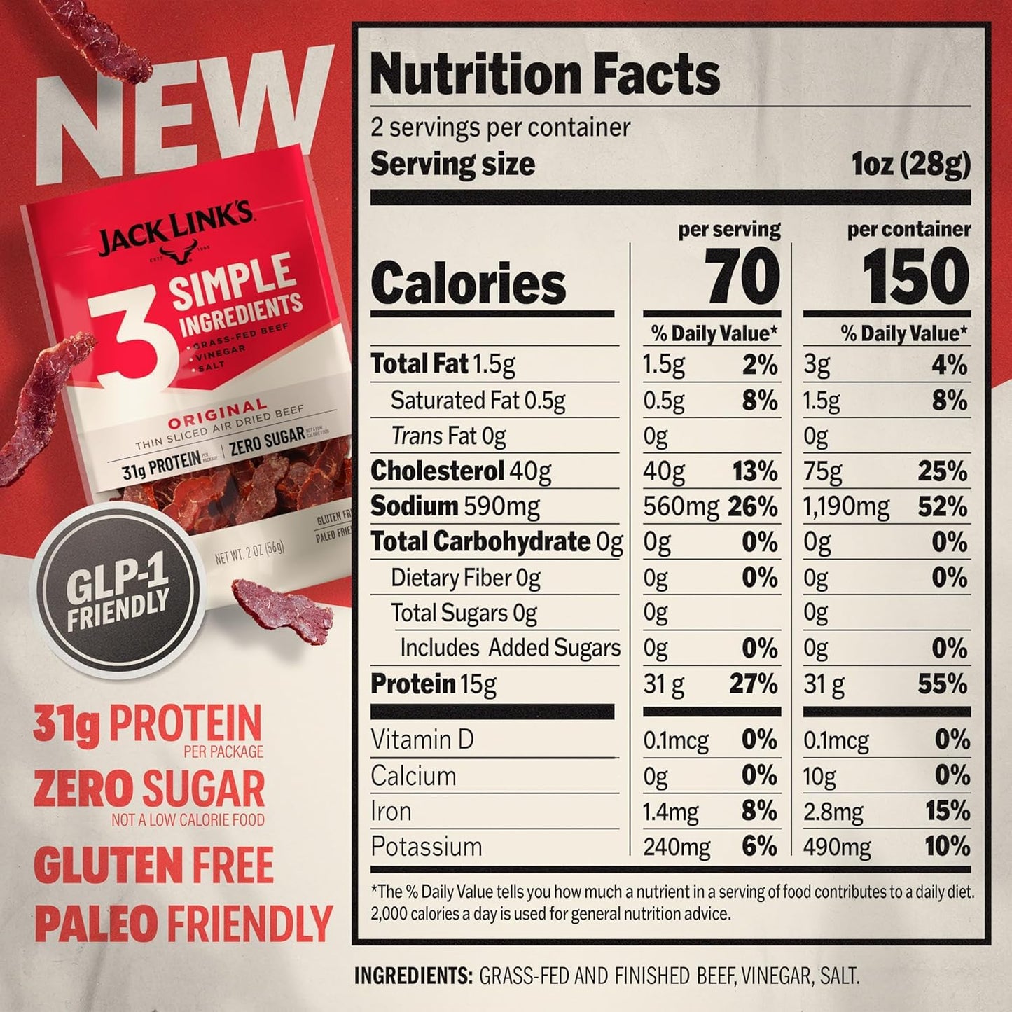 Jack Link's Air Dried Steak Slices Multipack with 3 Simple Ingredients
