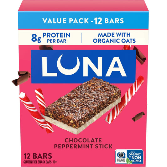 Gluten Free Snack Bars, 12 Pack, Chocolate Peppermint Stick Flavor, Non-GMO, Protein Bars Made with Organic Oats