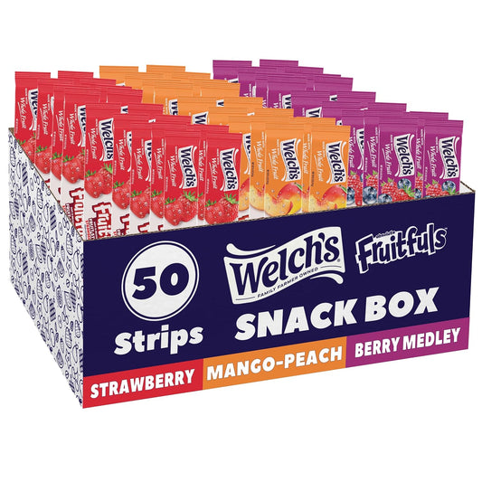 Welch's Fruitfuls Fruit Strips, Dried Fruit Snacks, Berry Medley, Mango Peach, Strawberry, 0.5oz, Pack of 50