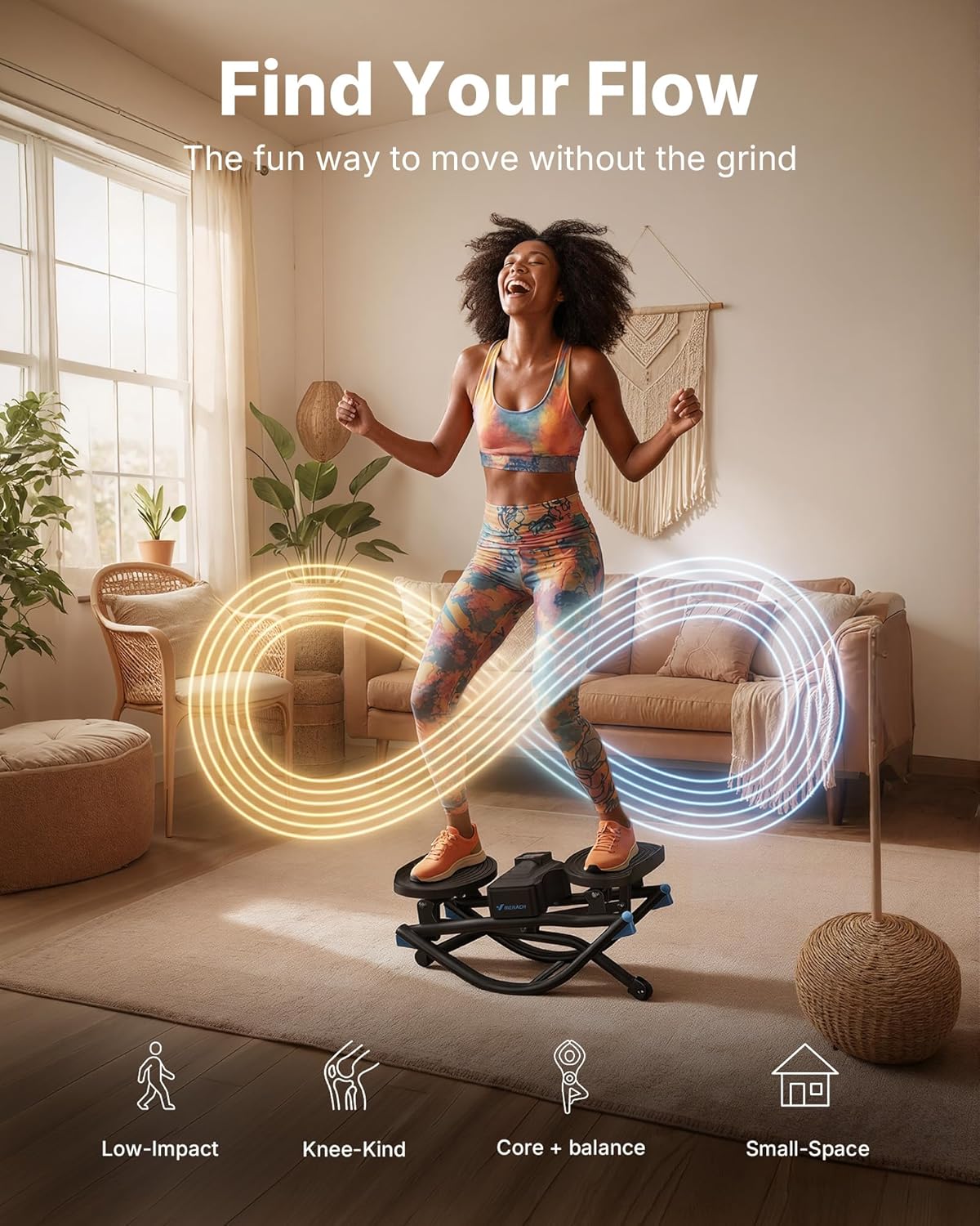 Merach 3D Motion Rocking Stepper with Resistance Bands - Low-Impact Home Workout Equipment