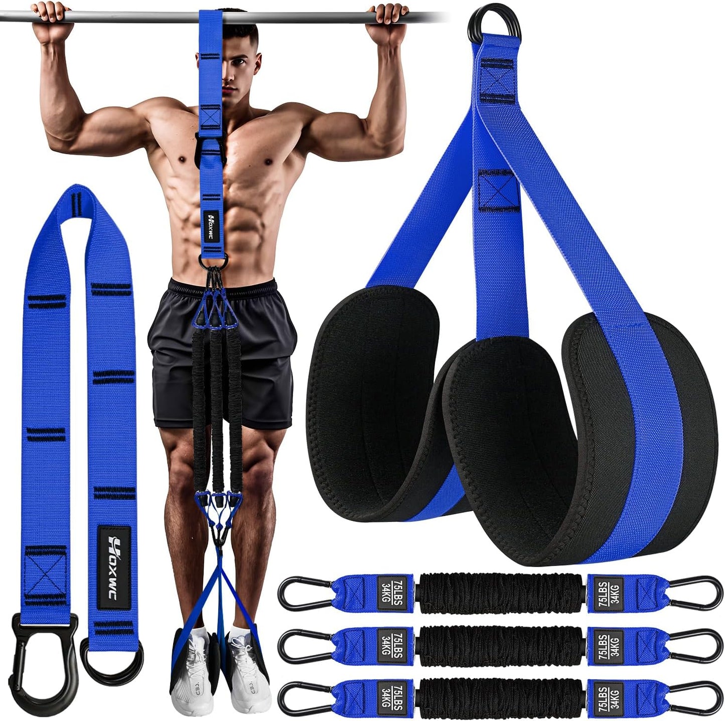 Pull Up Assist Bands, 3 Resistance Levels, Adjustable Comfort Foot Rest