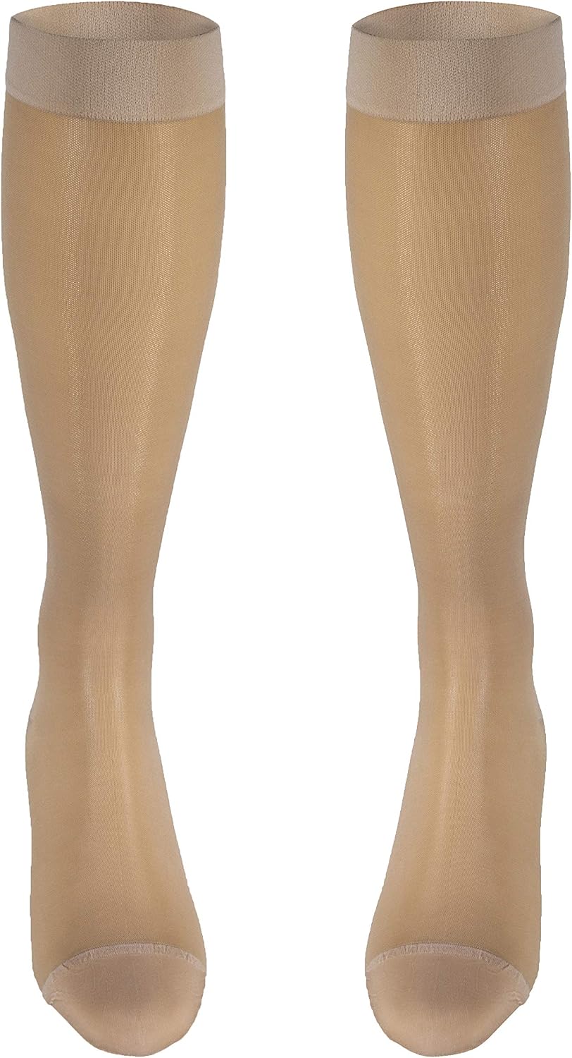 Truform 15-20 mmHg Women's Knee High Compression Stockings, 20 Denier, Nude, Medium